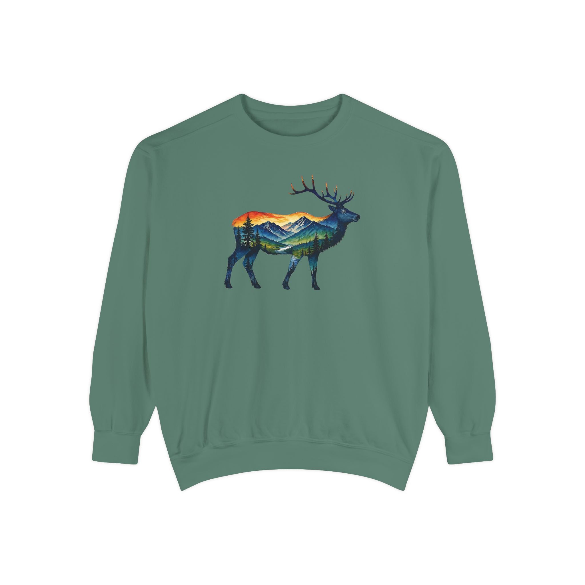 Mountain Elk Sunset Comfort Colors® 1566 Premium Sweatshirt, Nature Elk Graphic Sweatshirt, Wildlife Landscape Sweatshirt, Rustic Outdoor Adventure Sweatshirt, Forest Elk Sweatshirt