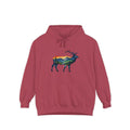 Mountain Elk Sunset Comfort Colors® 1567 Premium Heavy Hoodie, Nature Elk Graphic Tee, Wildlife Landscape Hoodie, Rustic Outdoor Adventure Hoodie, Forest Elk Hoodie