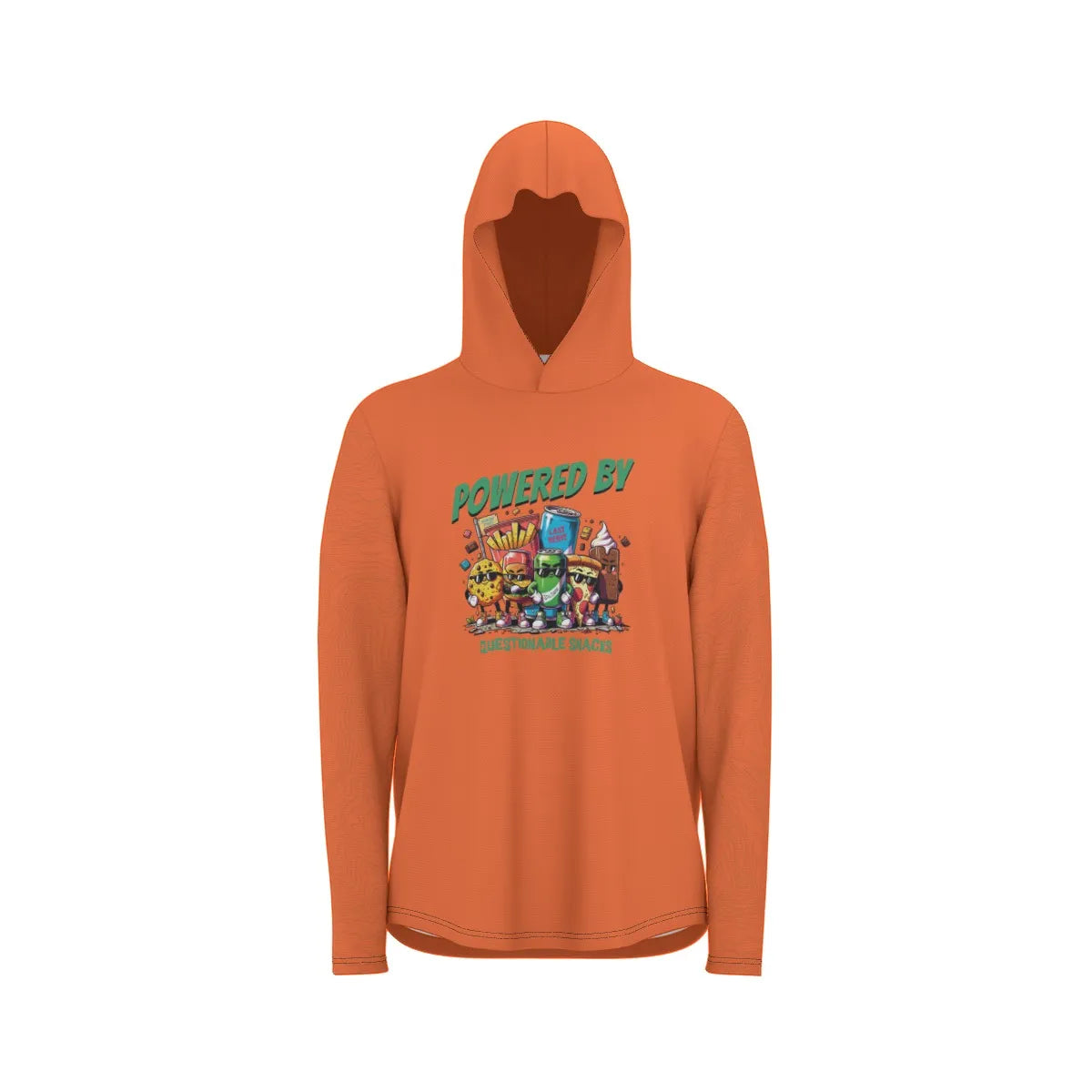 Powered By Questionable Snacks UV Sunscreen Sport Hoodie With Thumb Holes Orange High Visibility