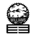 Personalized Adventure Racing Chainring Medal Hanger With Female Hiker, Custom Adventure Race Gift, Metal Adventure Wall Art, Home Decor Black