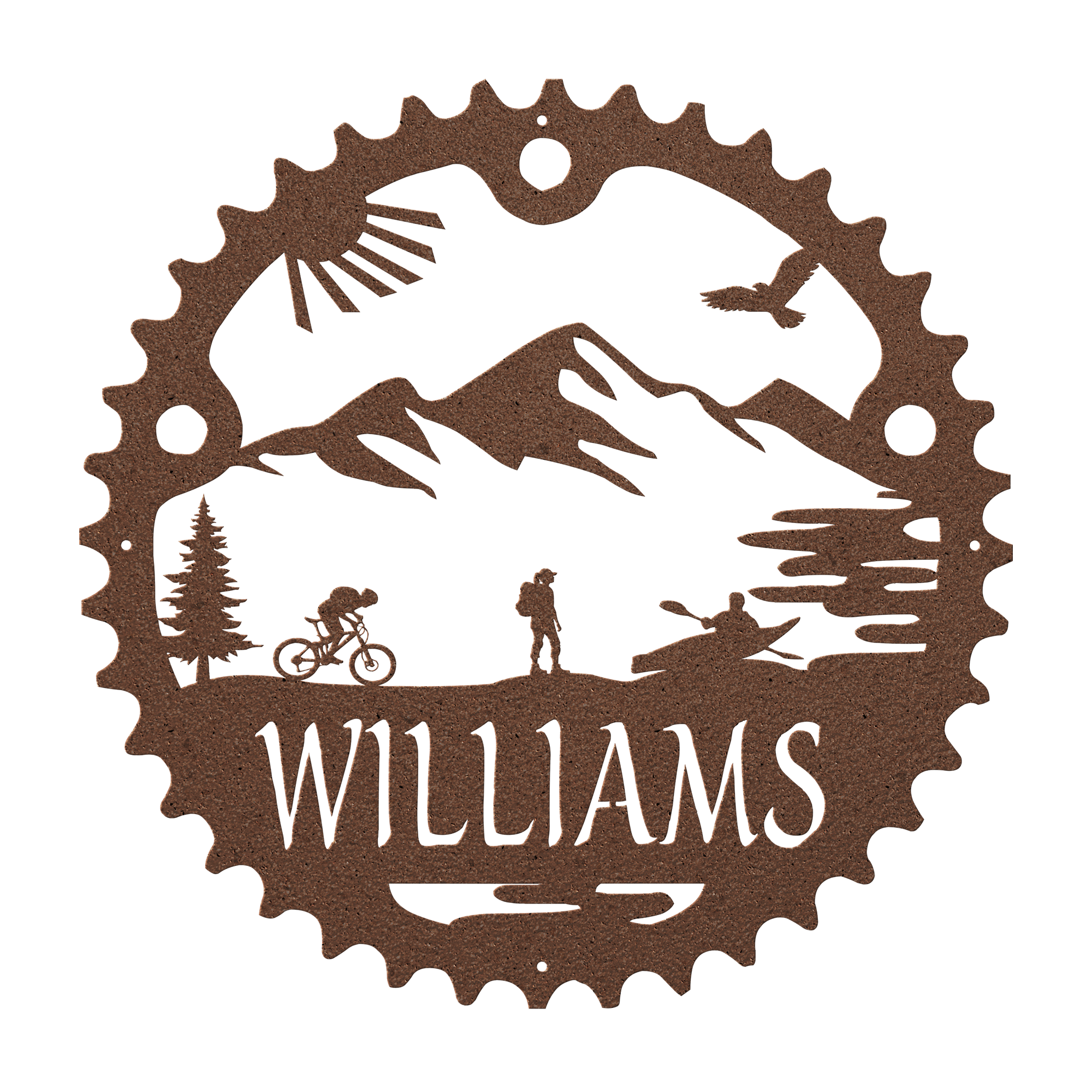 Personalized Adventure Racing Chainring Metal Sign With Female Hiker, Custom Adventure Race Gift, Metal Adventure Wall Art, Home Decor Copper