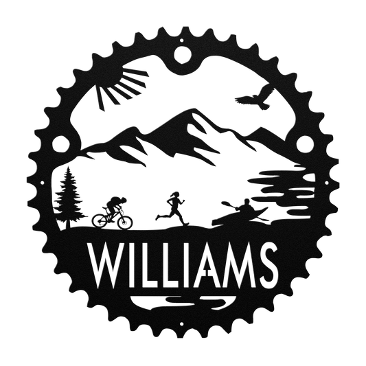 Personalized Adventure Racing Chainring Metal Sign With Female Runner, Custom Adventure Race Gift, Metal Adventure Wall Art, Home Decor Black