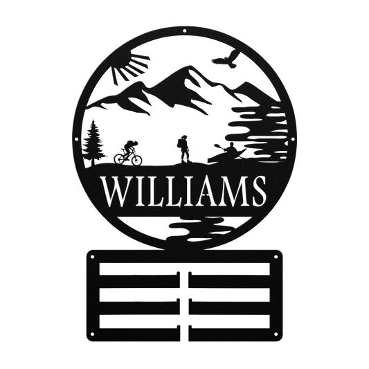 Personalized Adventure Racing Medal Hanger With Female Hiker, Custom Adventure Race Gift, Metal Adventure Wall Art, Home Decor Black