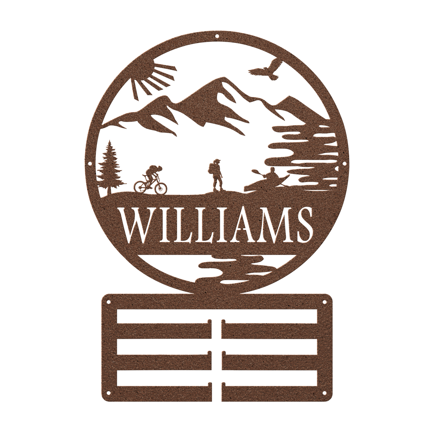 Personalized Adventure Racing Medal Hanger With Female Hiker, Custom Adventure Race Gift, Metal Adventure Wall Art, Home Decor Copper