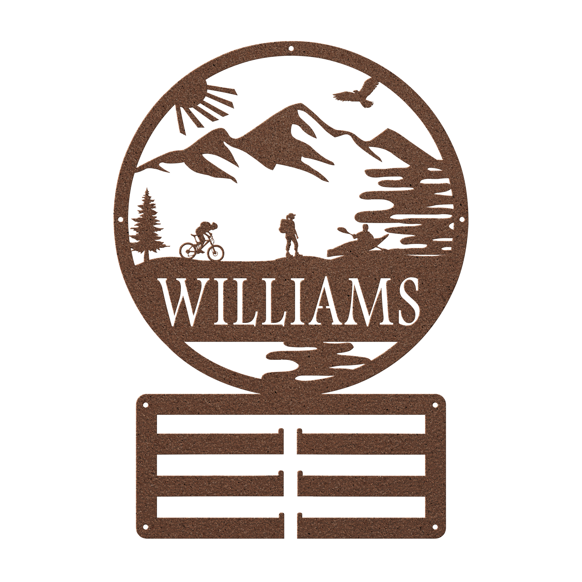 Personalized Adventure Racing Medal Hanger With Female Hiker, Custom Adventure Race Gift, Metal Adventure Wall Art, Home Decor Copper