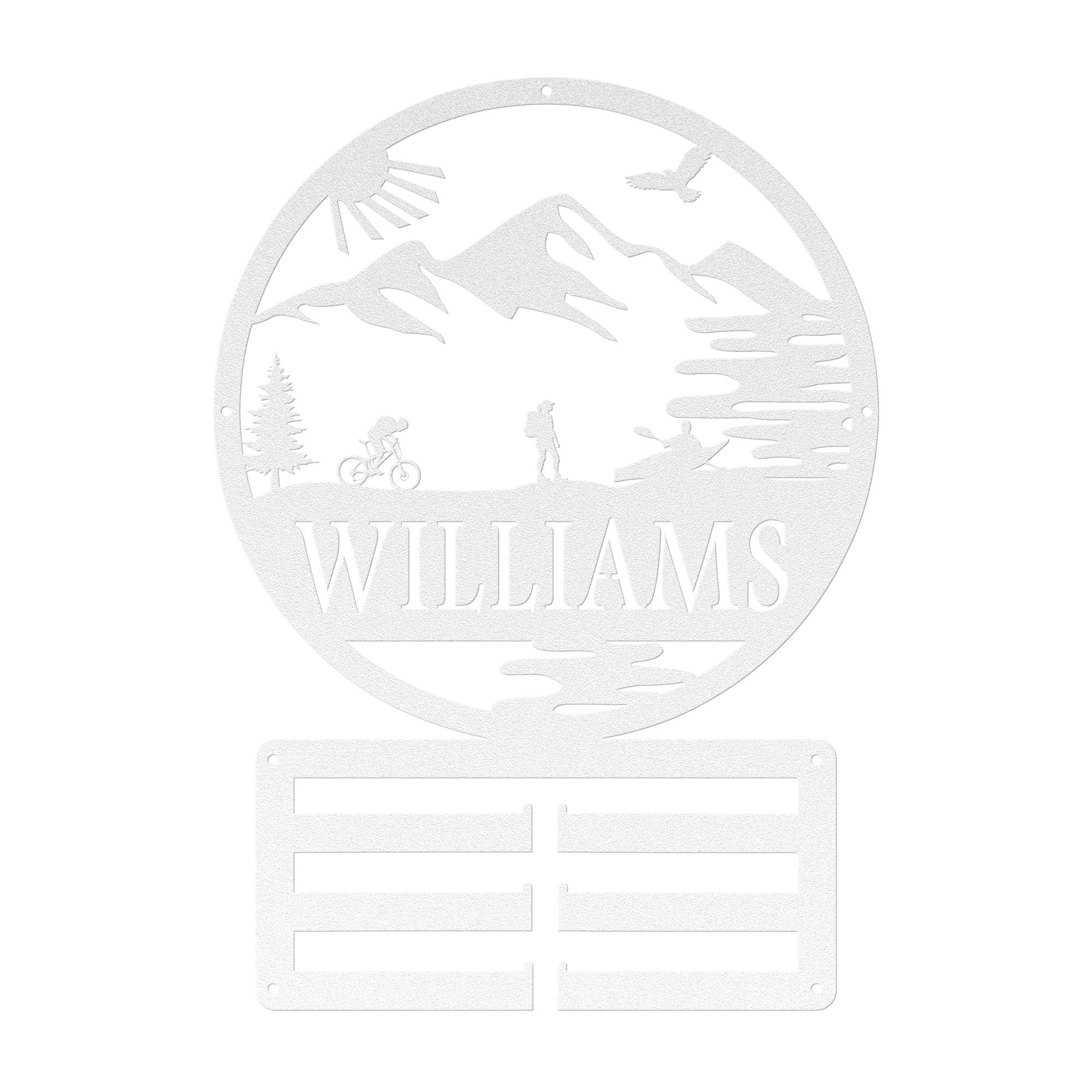 Personalized Adventure Racing Medal Hanger With Female Hiker, Custom Adventure Race Gift, Metal Adventure Wall Art, Home Decor White