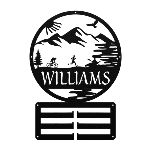 Personalized Adventure Racing Medal Hanger With Male Runner, Custom Adventure Race Gift, Metal Adventure Wall Art, Home Decor Black