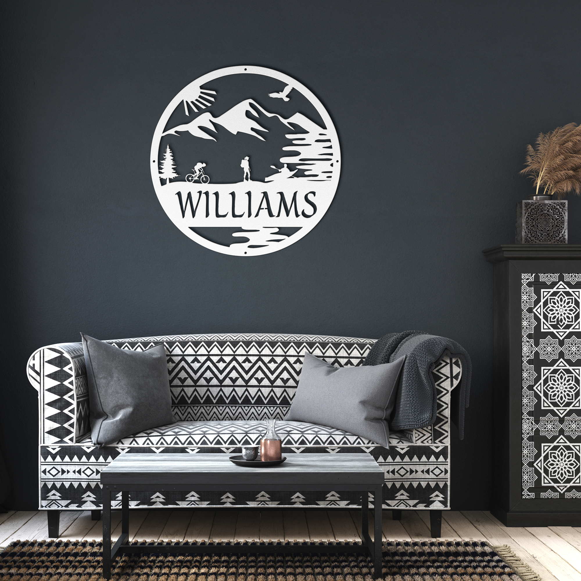 Personalized_Adventure_Racing_Metal_Sign_White_Dark_Living_Room_Mockup.png