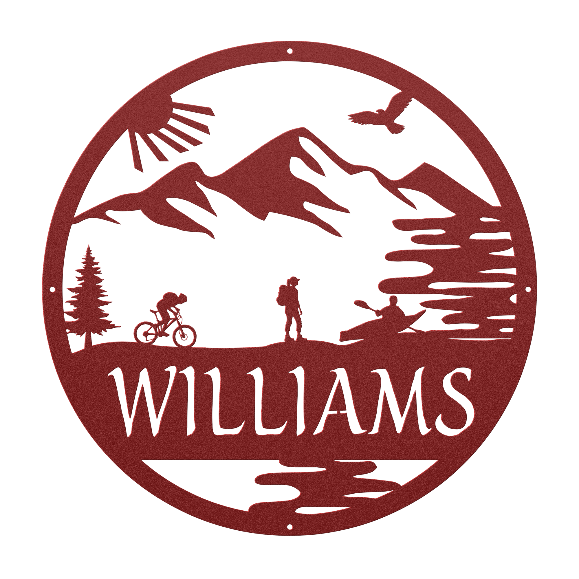 Personalized Adventure Racing Metal Sign With Female Hiker, Custom Adventure Race Gift, Metal Adventure Wall Art, Home Decor Red