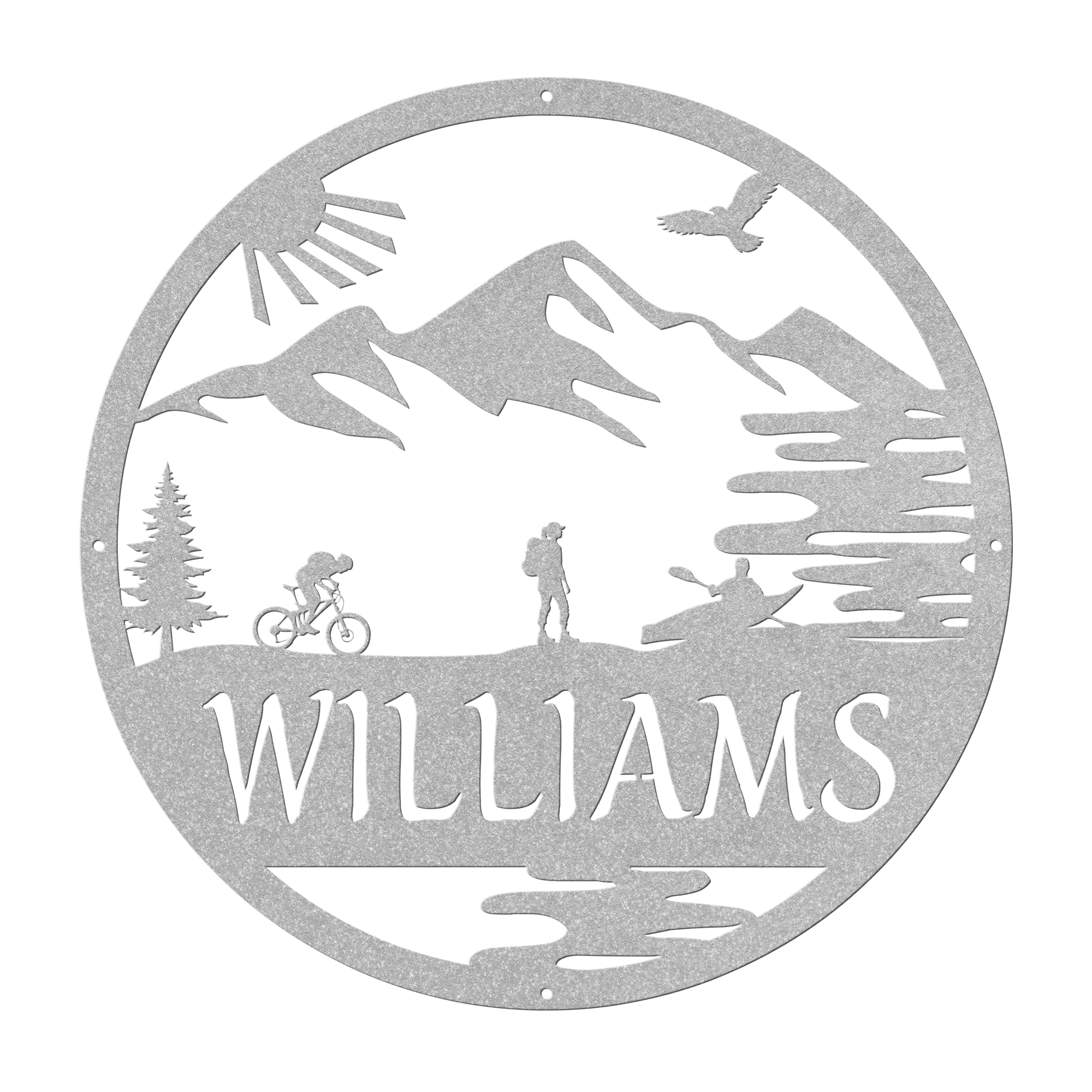 Personalized Adventure Racing Metal Sign With Female Hiker, Custom Adventure Race Gift, Metal Adventure Wall Art, Home Decor Silver