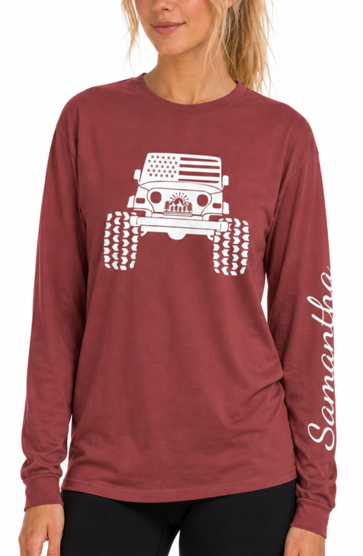 Personalized American Offroad Comfort Colors® Long Sleeve T-Shirt| Custom USA Flag 4WD Gift