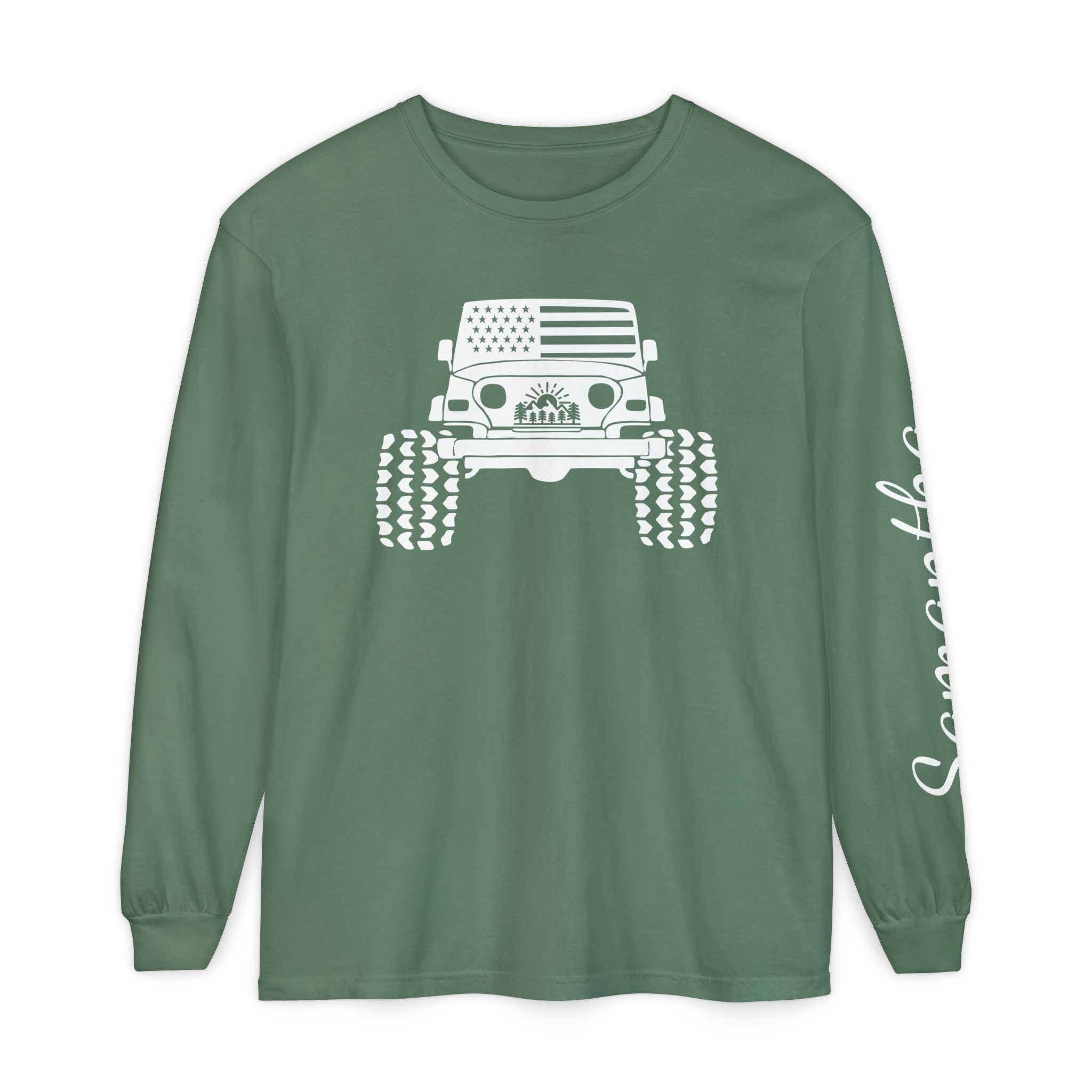 Personalized American Offroad Comfort Colors® Long Sleeve T-Shirt| Custom USA Flag 4WD Gift