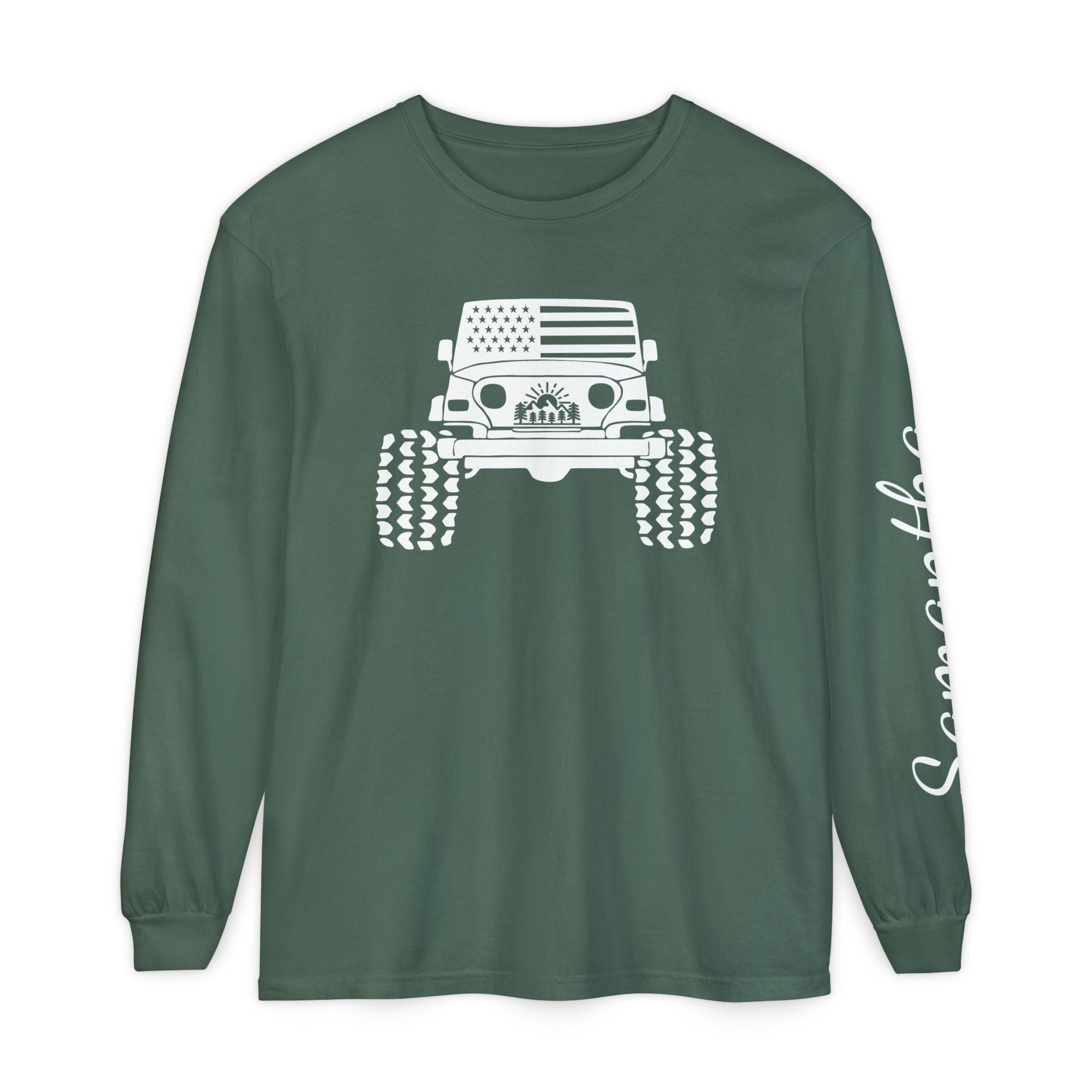 Personalized American Offroad Comfort Colors® Long Sleeve T-Shirt| Custom USA Flag 4WD Gift