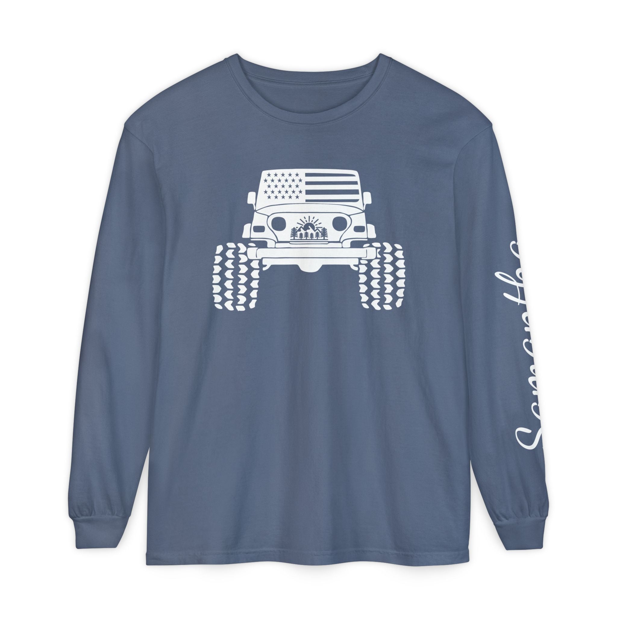 Personalized American Offroad Comfort Colors® Long Sleeve T-Shirt| Custom USA Flag 4WD Gift