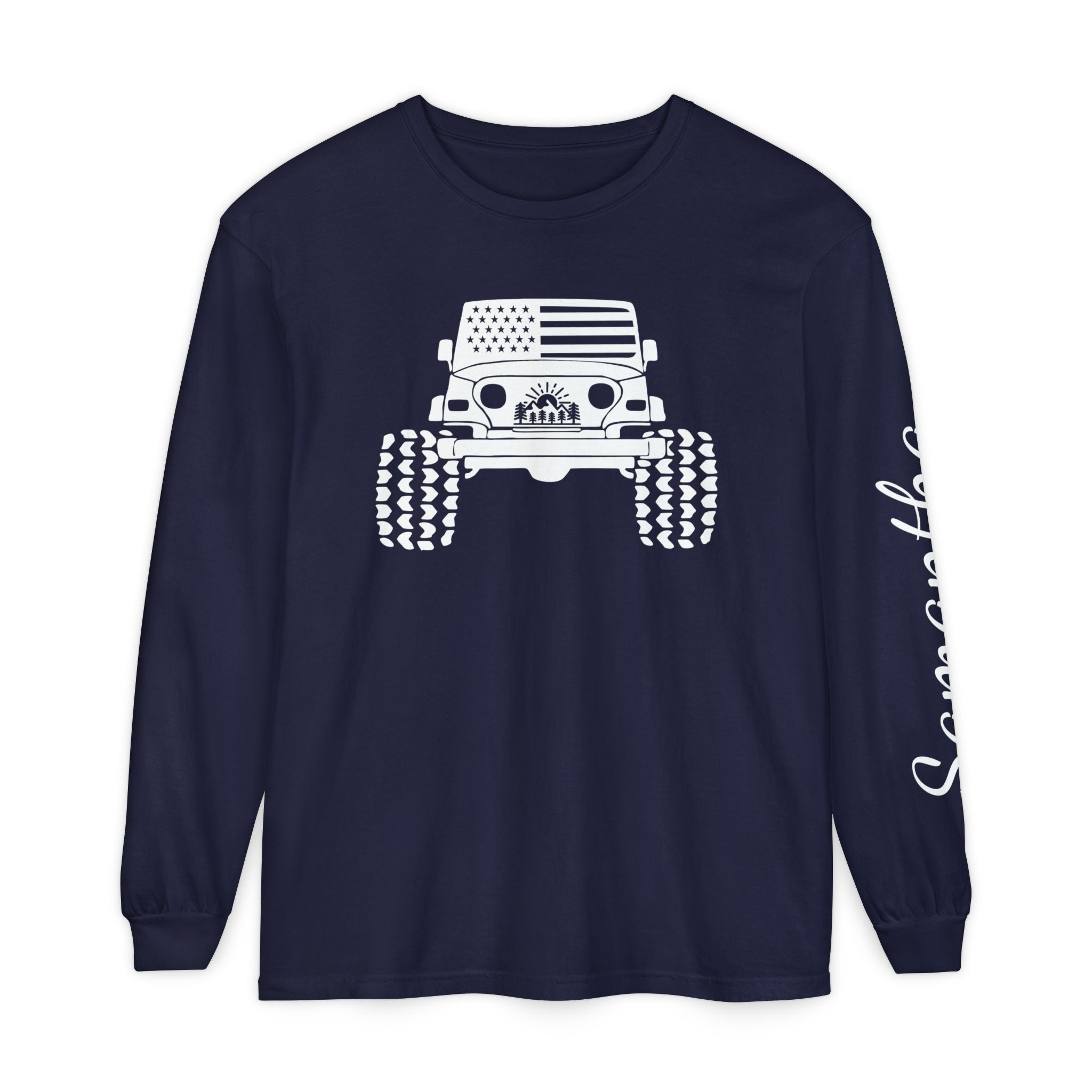Personalized American Offroad Comfort Colors® Long Sleeve T-Shirt| Custom USA Flag 4WD Gift