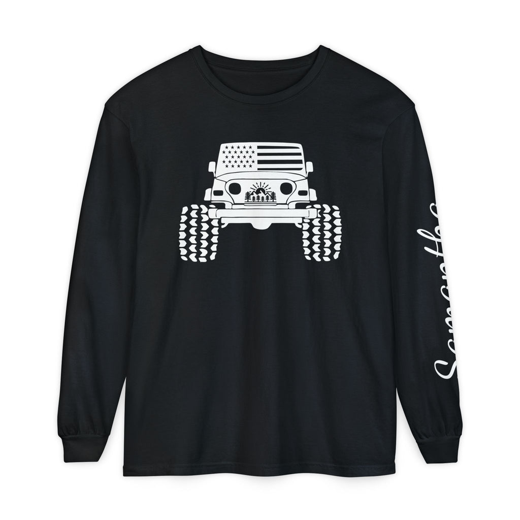 Personalized American Offroad Comfort Colors® Long Sleeve T-Shirt| Custom USA Flag 4WD Gift