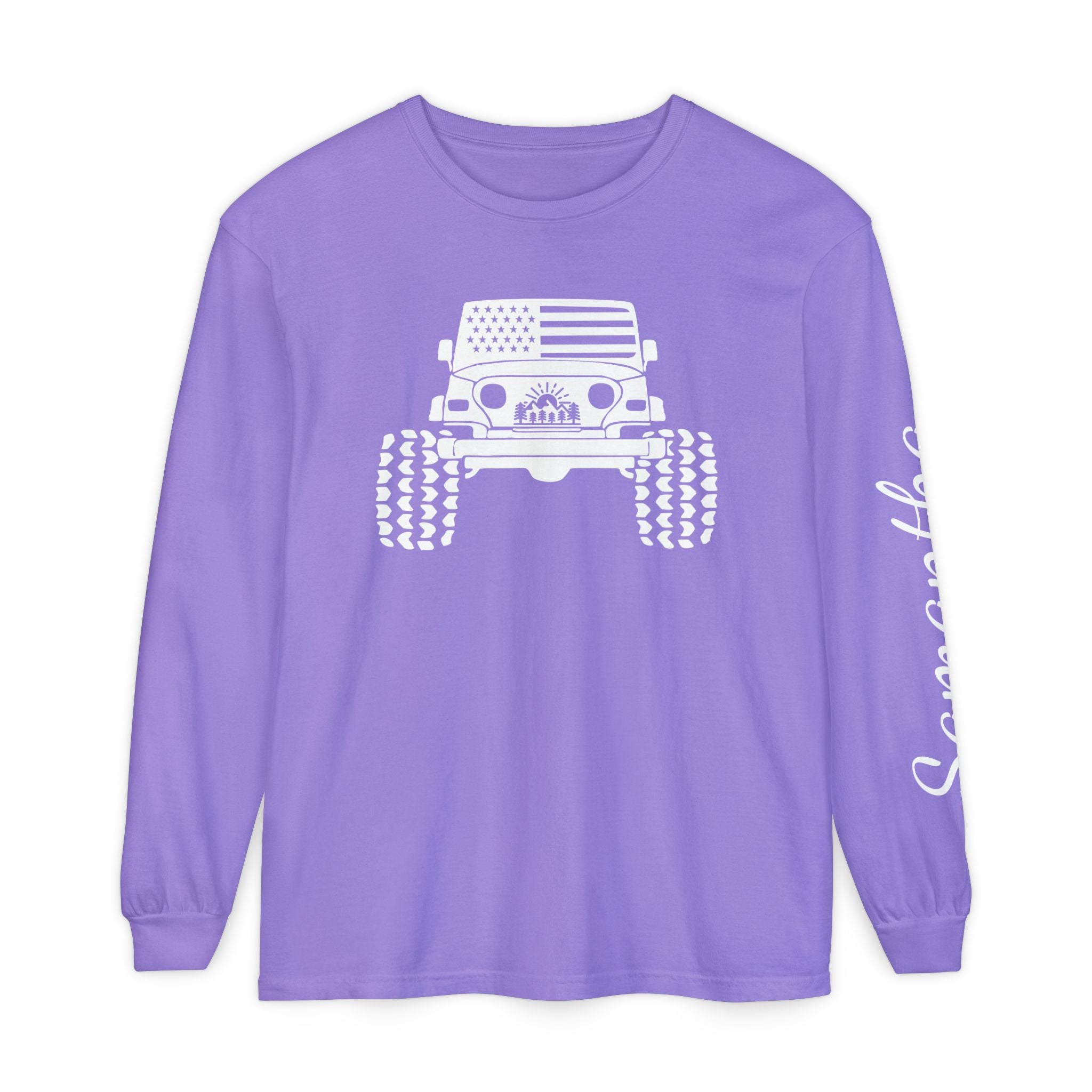 Personalized American Offroad Comfort Colors® Long Sleeve T-Shirt| Custom USA Flag 4WD Gift