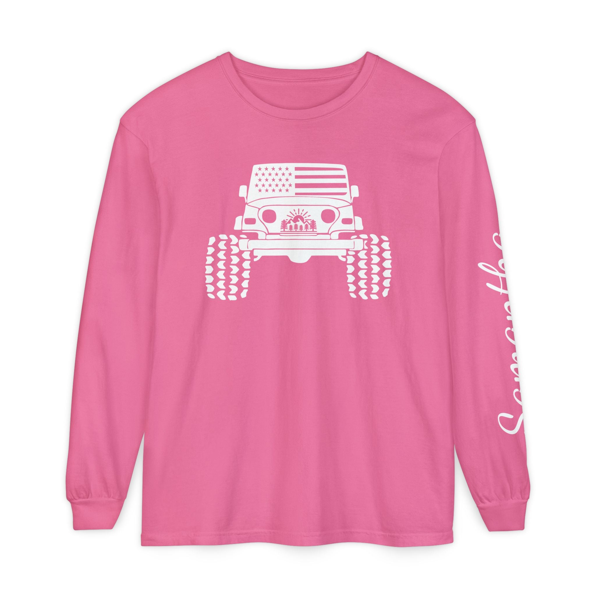 Personalized American Offroad Comfort Colors® Long Sleeve T-Shirt| Custom USA Flag 4WD Gift