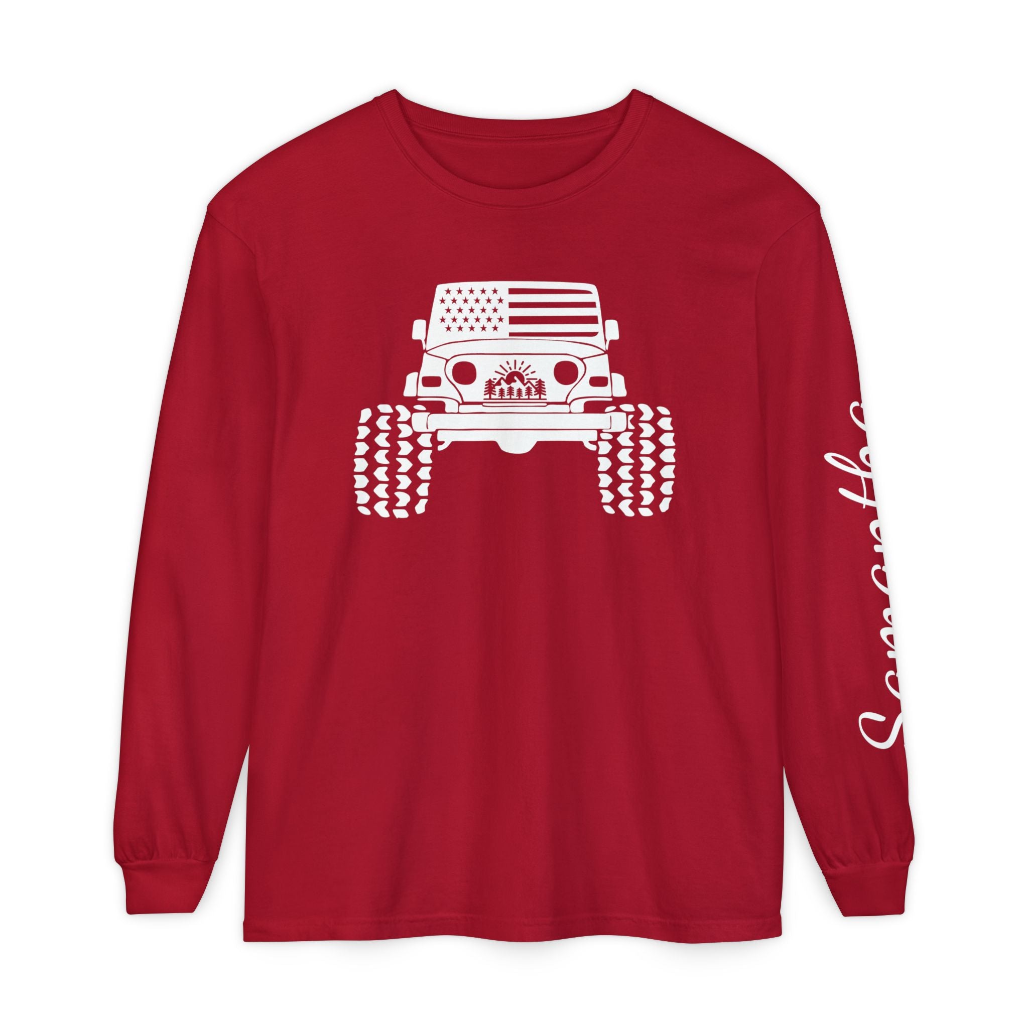 Personalized American Offroad Comfort Colors® Long Sleeve T-Shirt| Custom USA Flag 4WD Gift