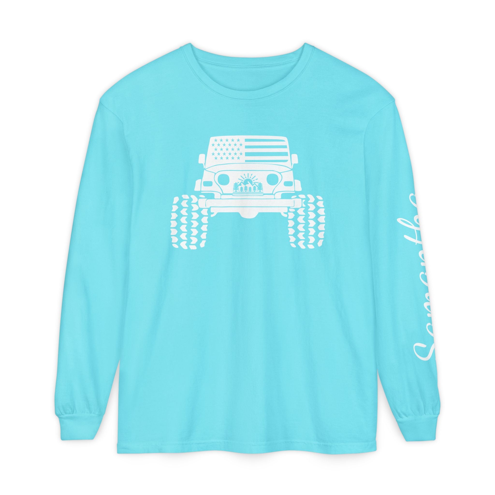 Personalized American Offroad Comfort Colors® Long Sleeve T-Shirt| Custom USA Flag 4WD Gift