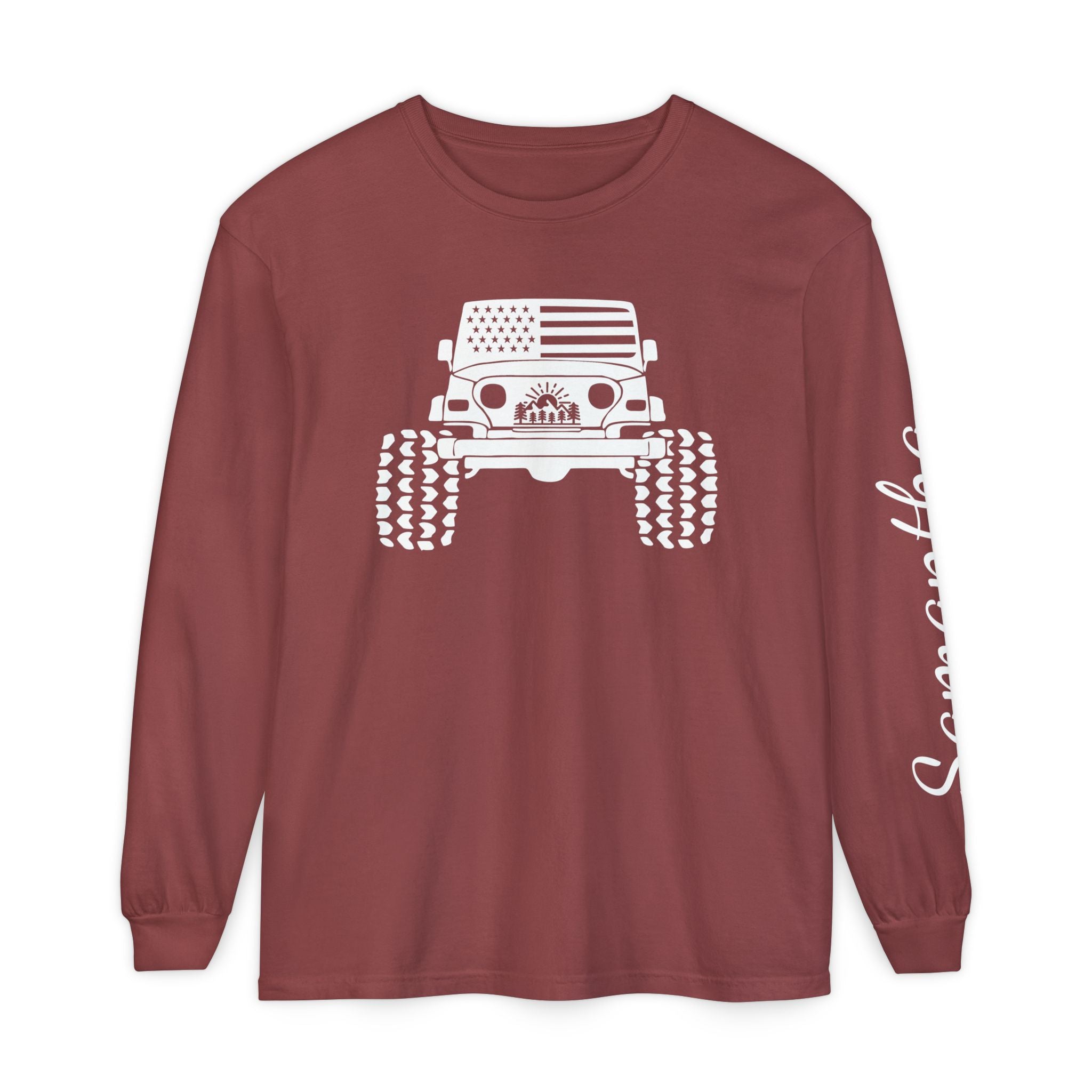 Personalized American Offroad Comfort Colors® Long Sleeve T-Shirt| Custom USA Flag 4WD Gift