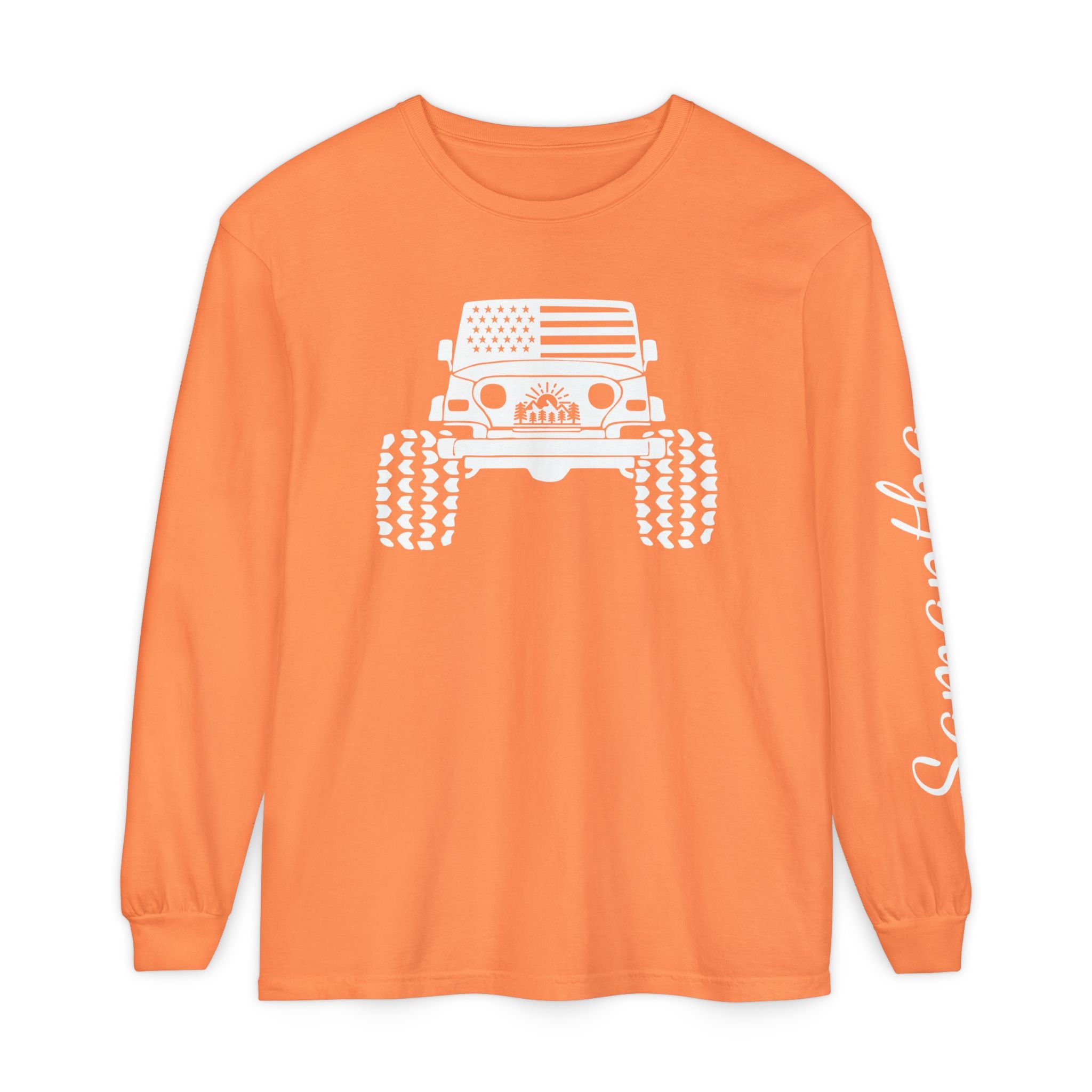 Personalized American Offroad Comfort Colors® Long Sleeve T-Shirt| Custom USA Flag 4WD Gift
