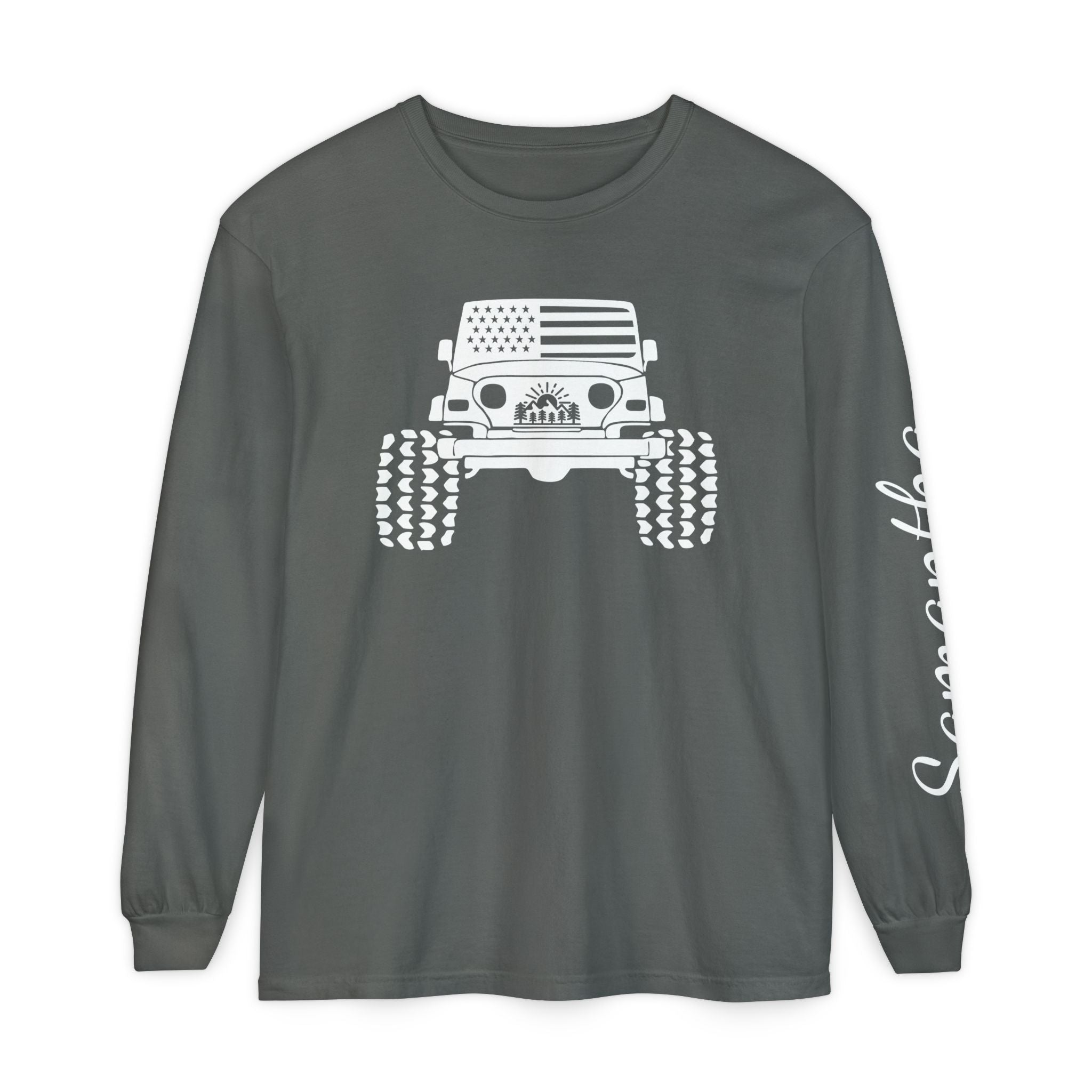 Personalized American Offroad Comfort Colors® Long Sleeve T-Shirt| Custom USA Flag 4WD Gift