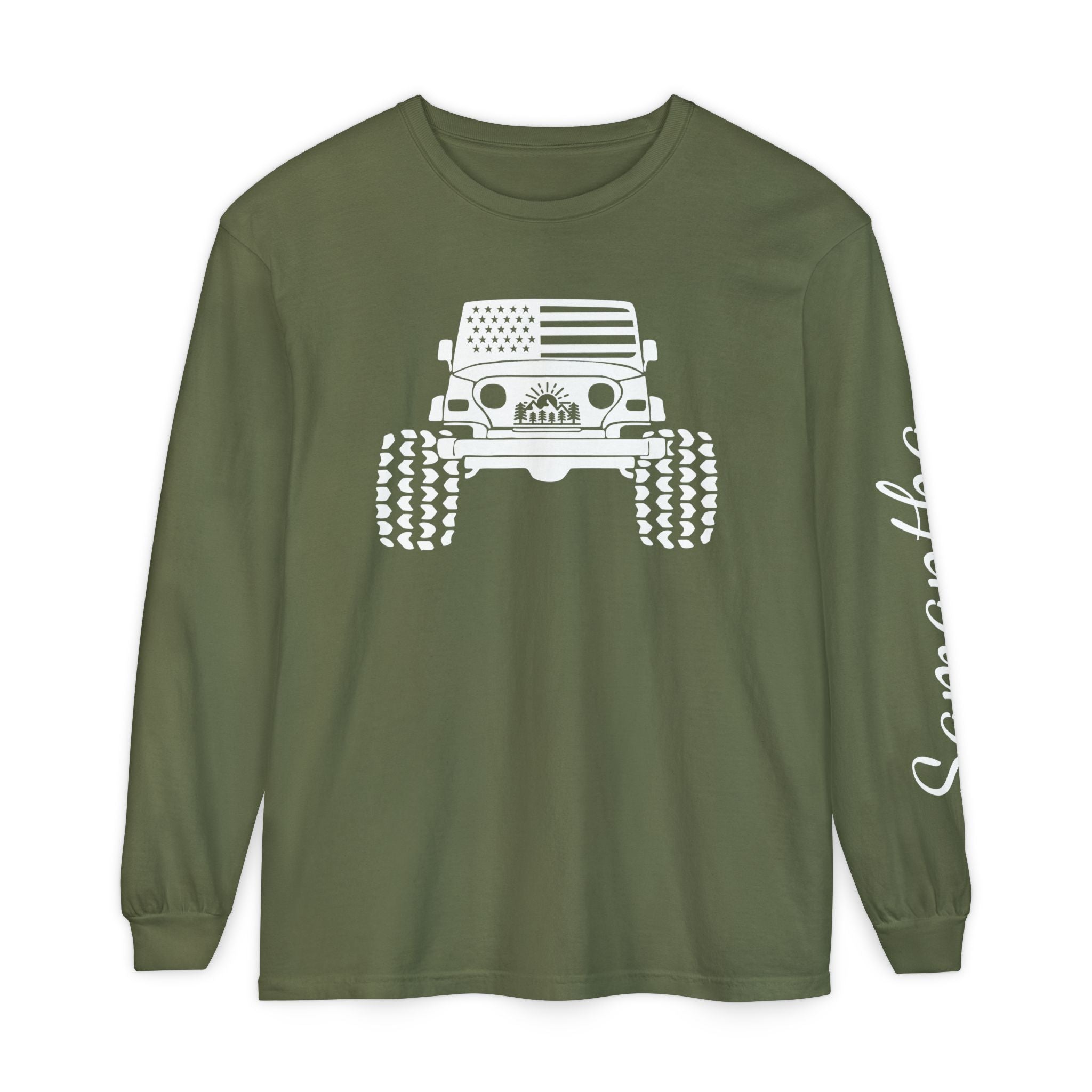 Personalized American Offroad Comfort Colors® Long Sleeve T-Shirt| Custom USA Flag 4WD Gift