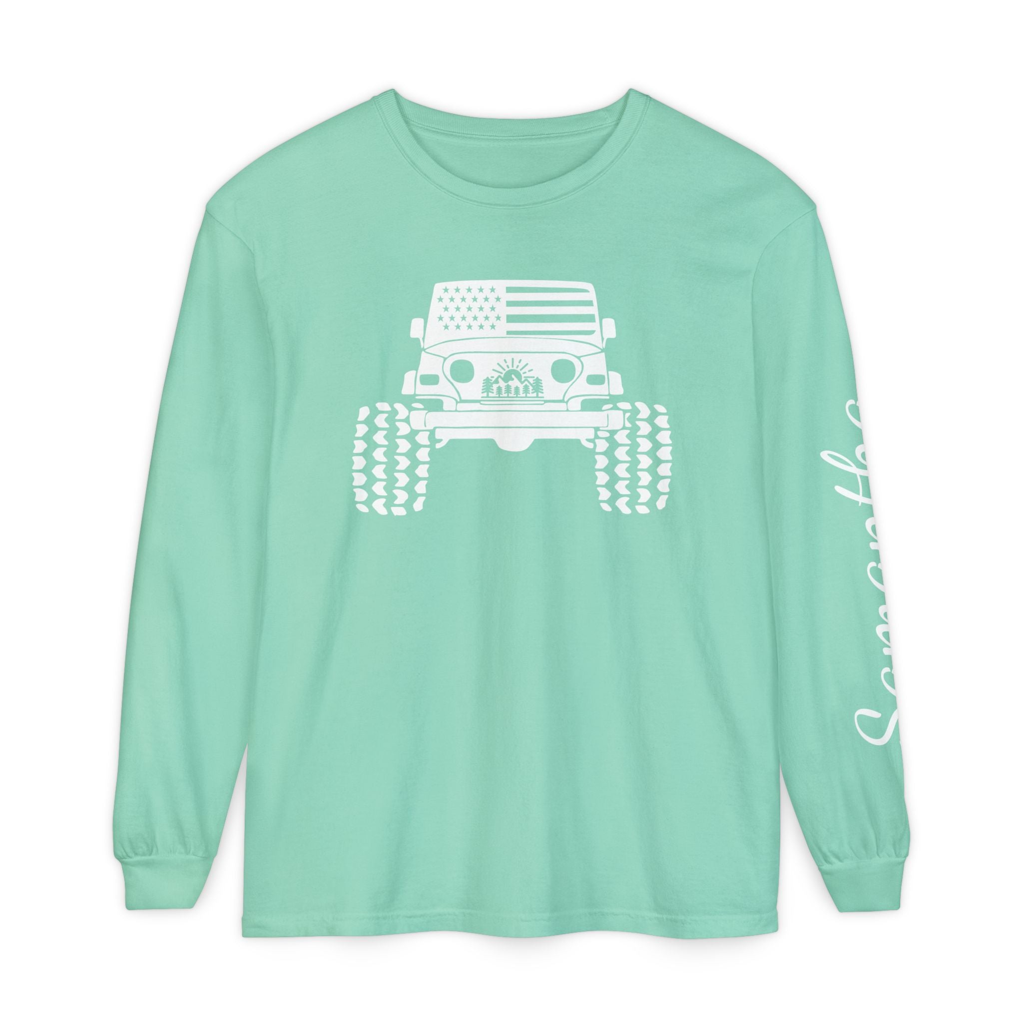 Personalized American Offroad Comfort Colors® Long Sleeve T-Shirt| Custom USA Flag 4WD Gift