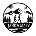 Personalized Couple, Female & Female Running In Mountains Metal Wall Art, Marathon Gift, Ultra Gift, Runner Gift