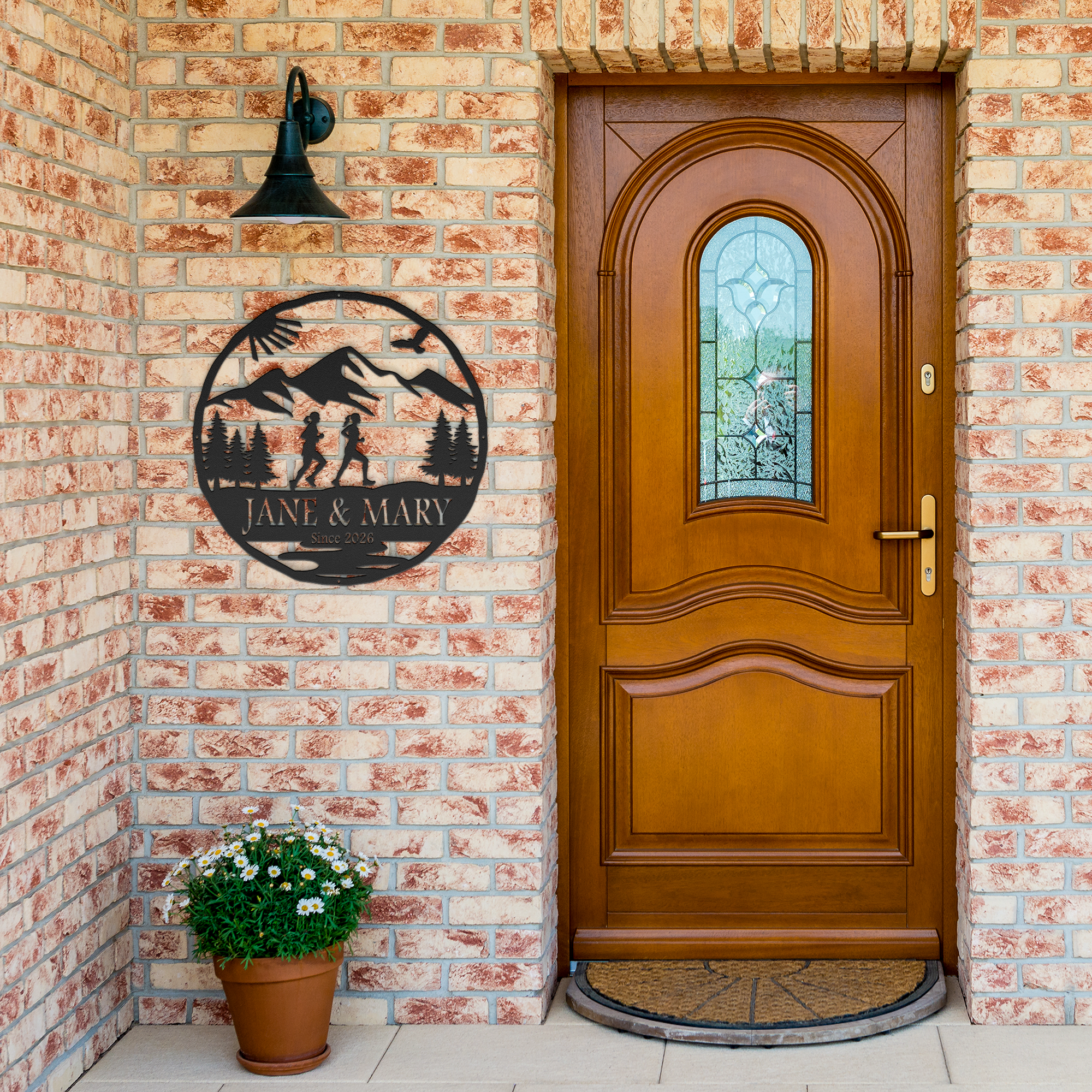 Personalized Couple, Female & Female Running In Mountains Metal Wall Art, Marathon Gift, Ultra Gift, Runner Gift