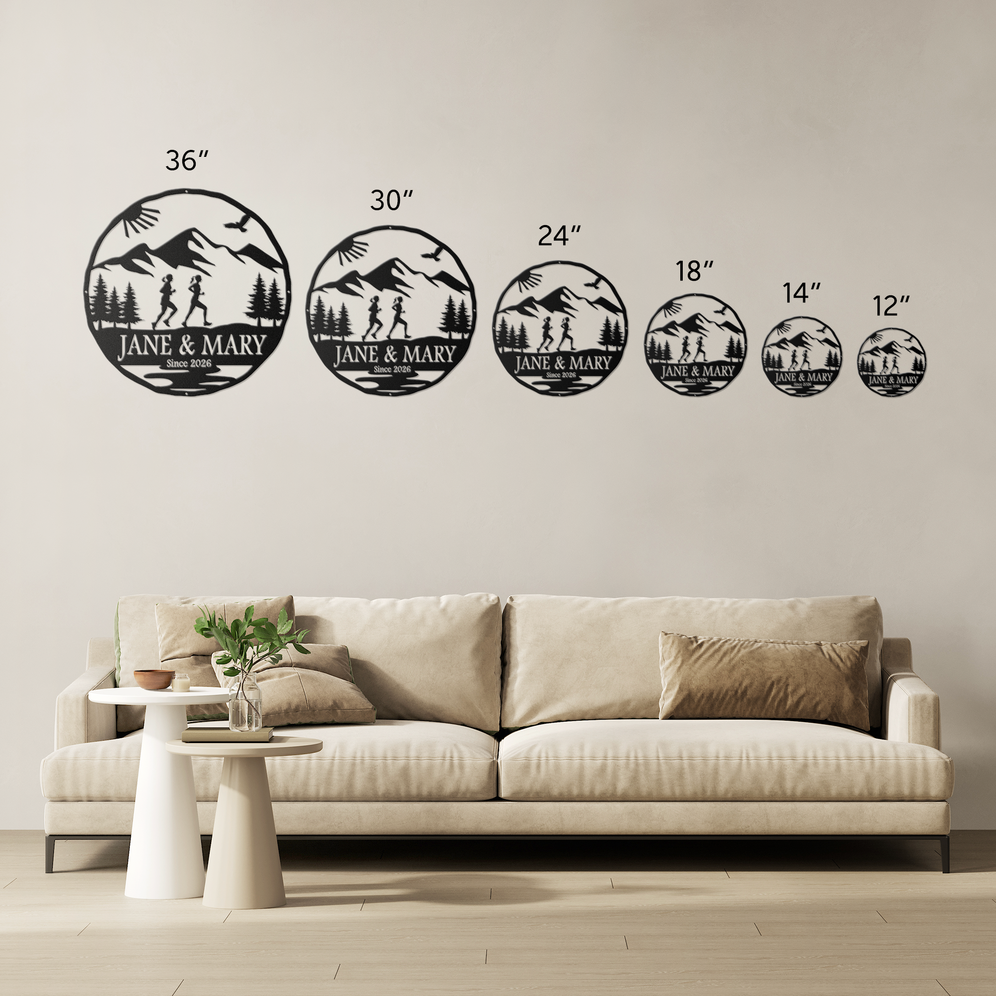 Personalized Couple, Female & Female Running In Mountains Metal Wall Art, Marathon Gift, Ultra Gift, Runner Gift