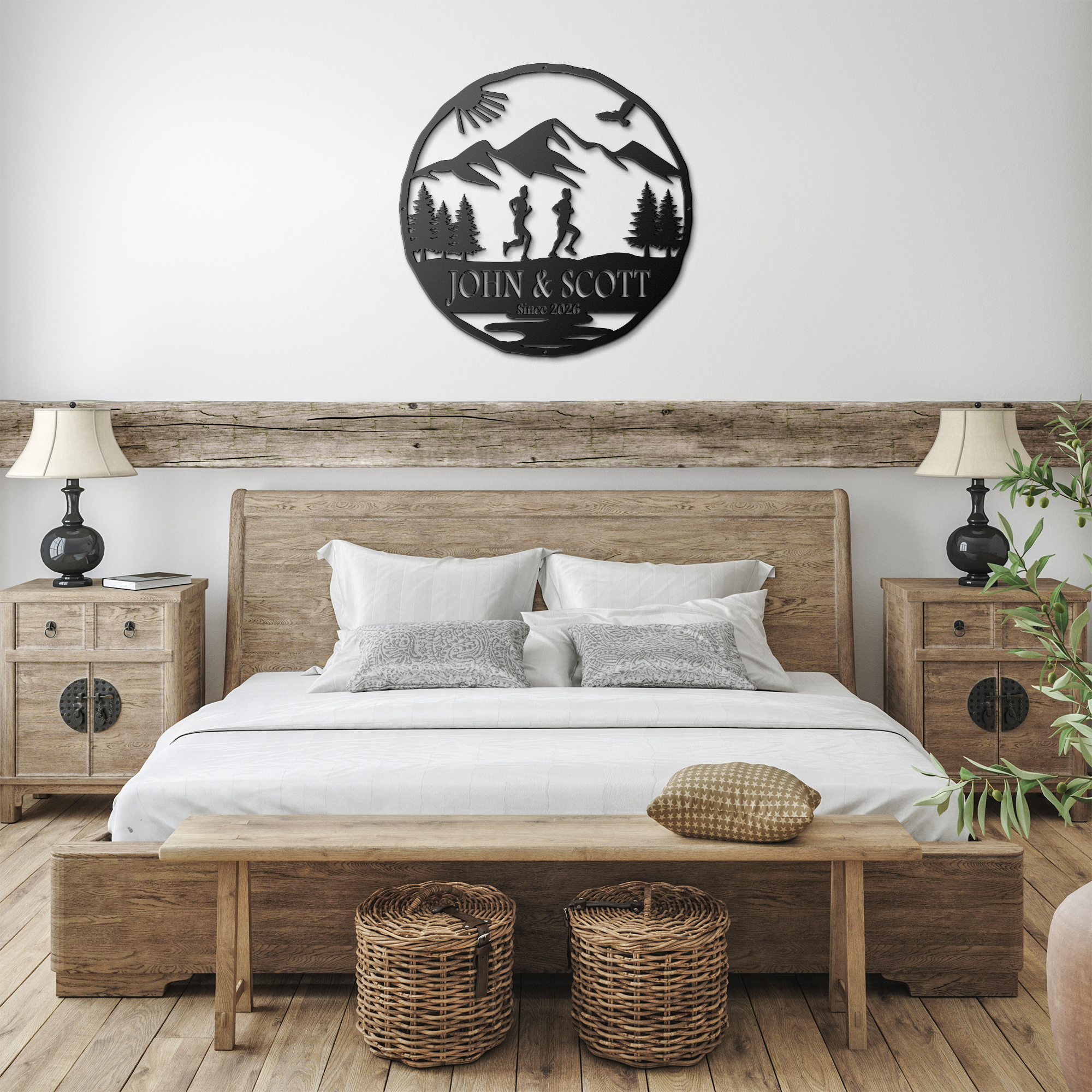 Personalized Couple, Male & Male Running In Mountains Metal Wall Art, Marathon Gift, Ultra Gift, Runner Gift