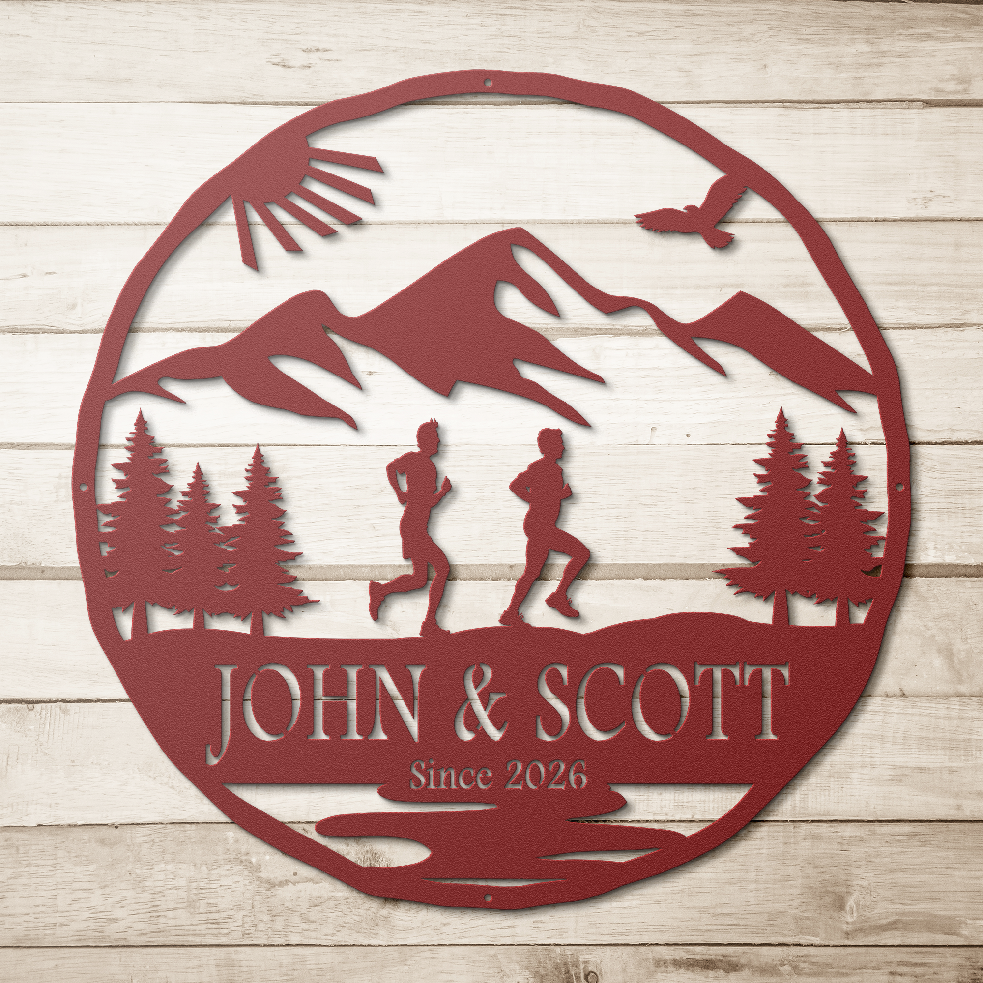 Personalized Couple, Male & Male Running In Mountains Metal Wall Art, Marathon Gift, Ultra Gift, Runner Gift