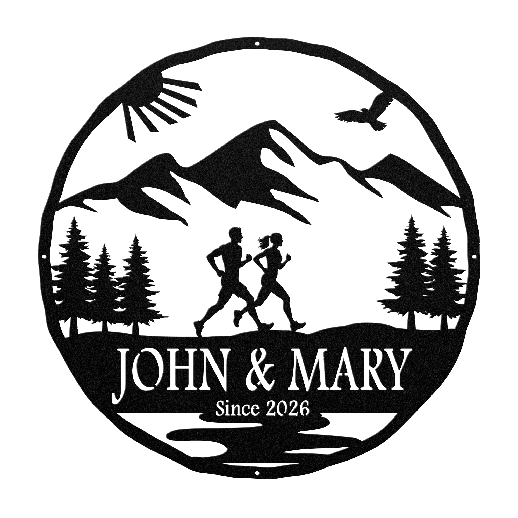 Personalized Couple Running In Mountains Metal Wall Art, Marathon Gift, Ultra Gift, Runner Gift