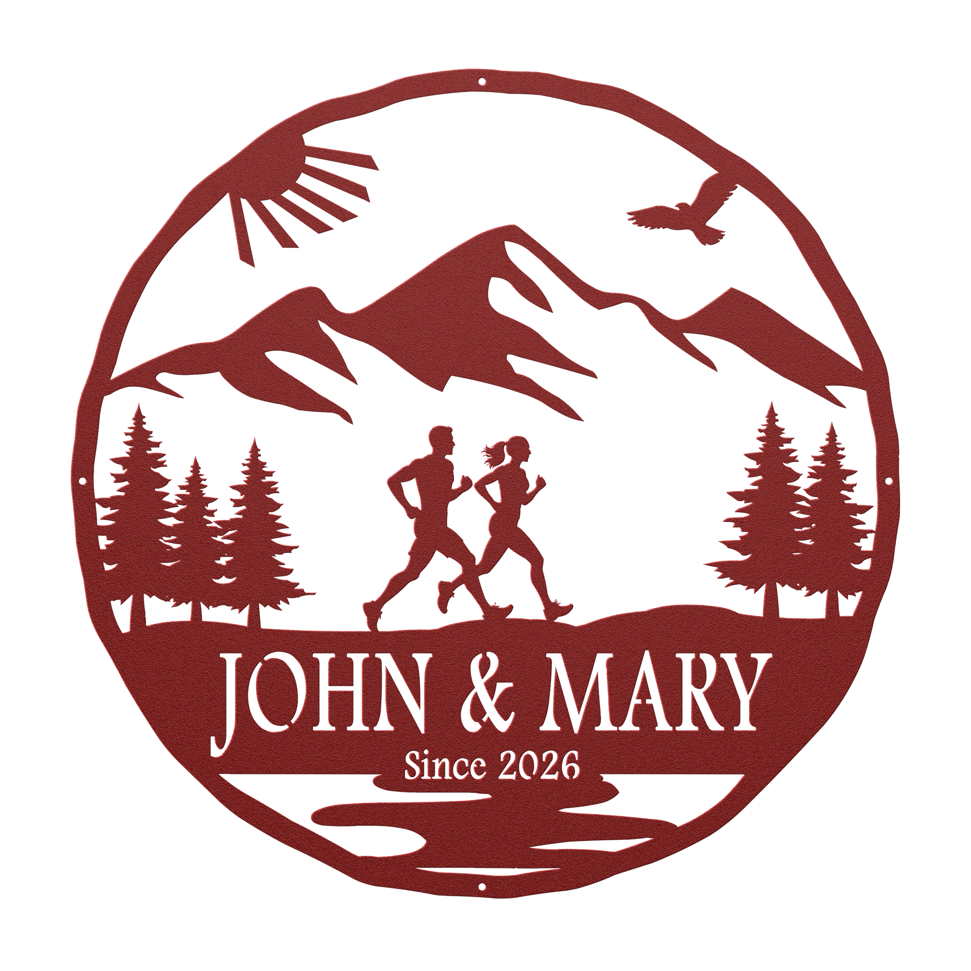 Personalized Couple Running In Mountains Metal Wall Art, Marathon Gift, Ultra Gift, Runner Gift