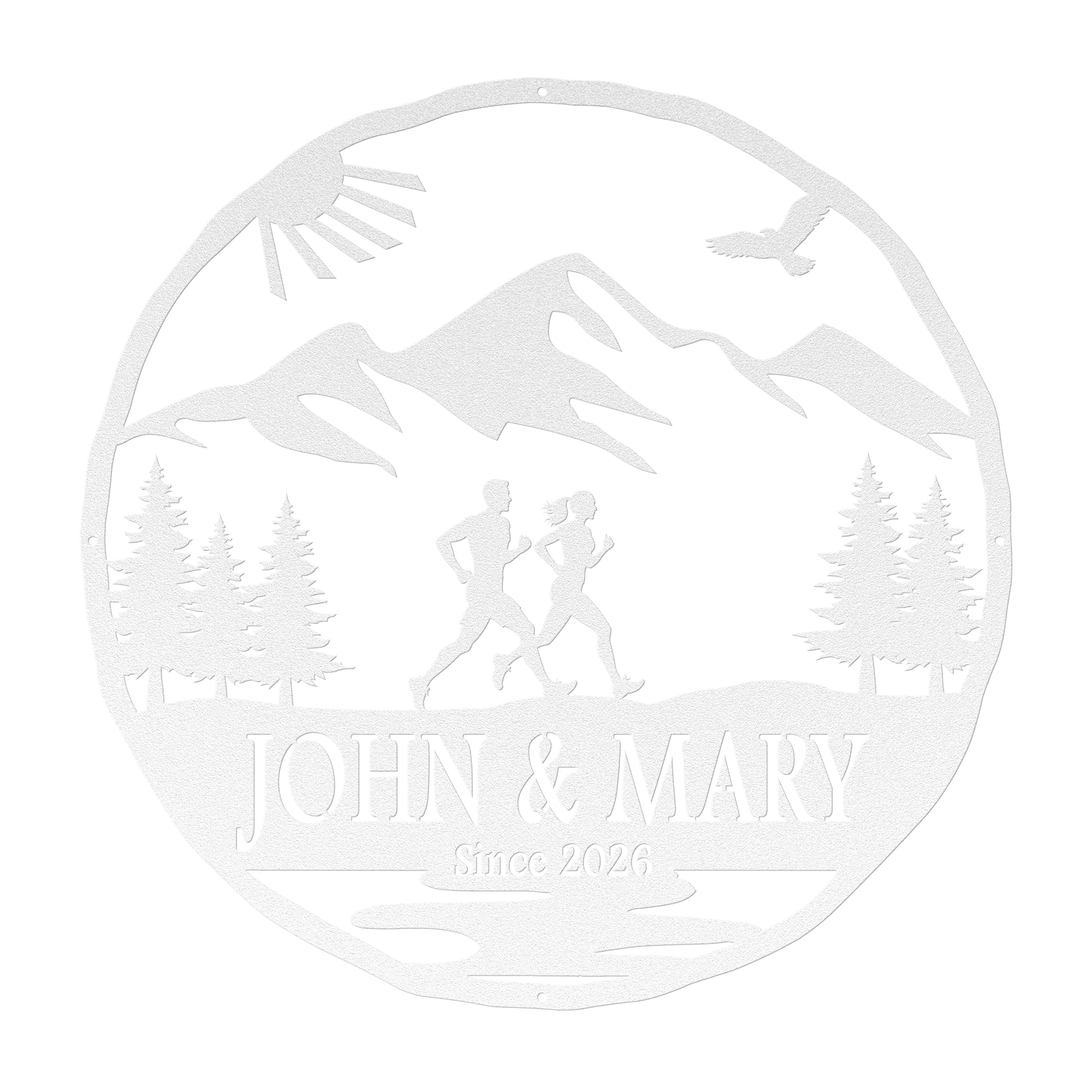 Personalized Couple Running In Mountains Metal Wall Art, Marathon Gift, Ultra Gift, Runner Gift