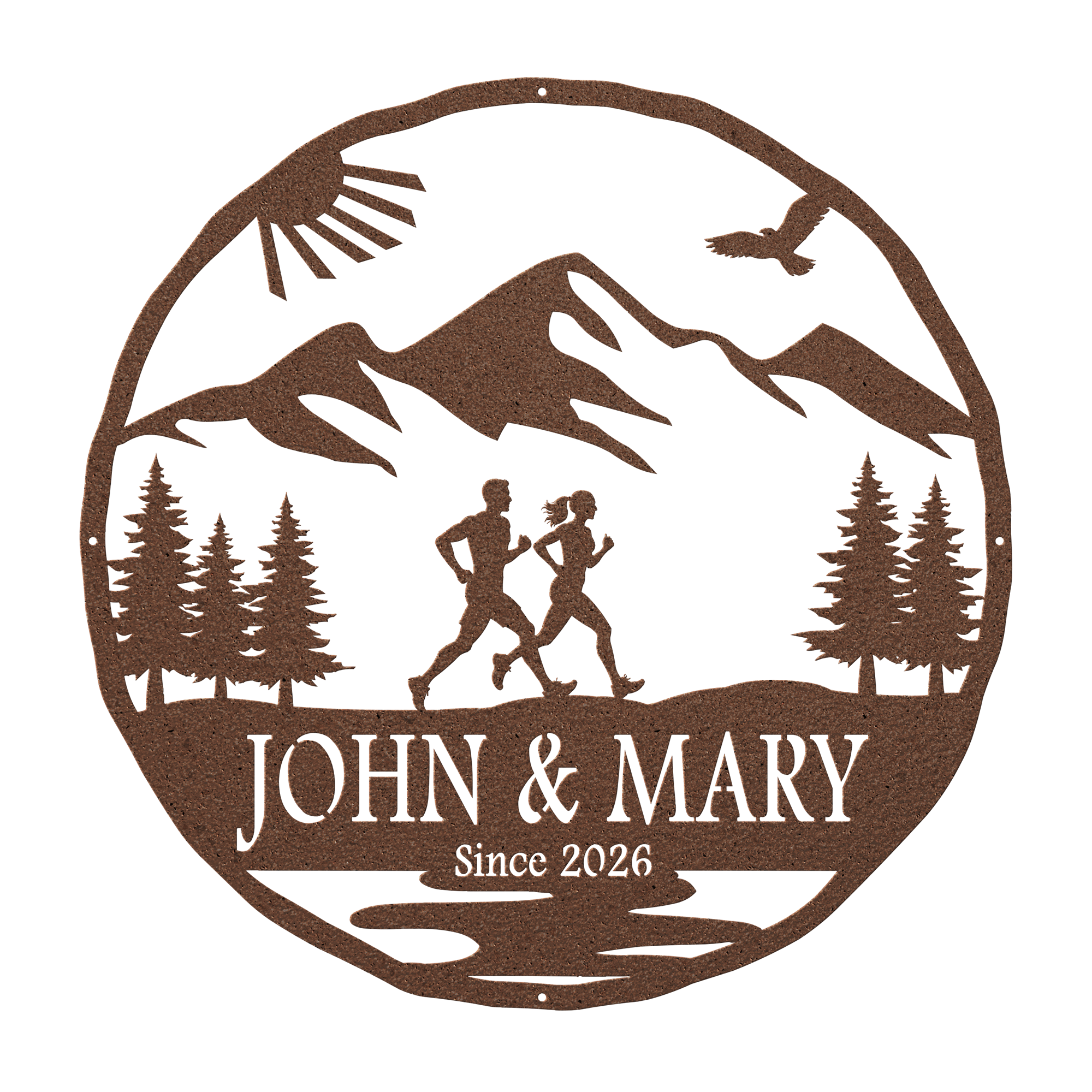 Personalized Couple Running In Mountains Metal Wall Art, Marathon Gift, Ultra Gift, Runner Gift copper