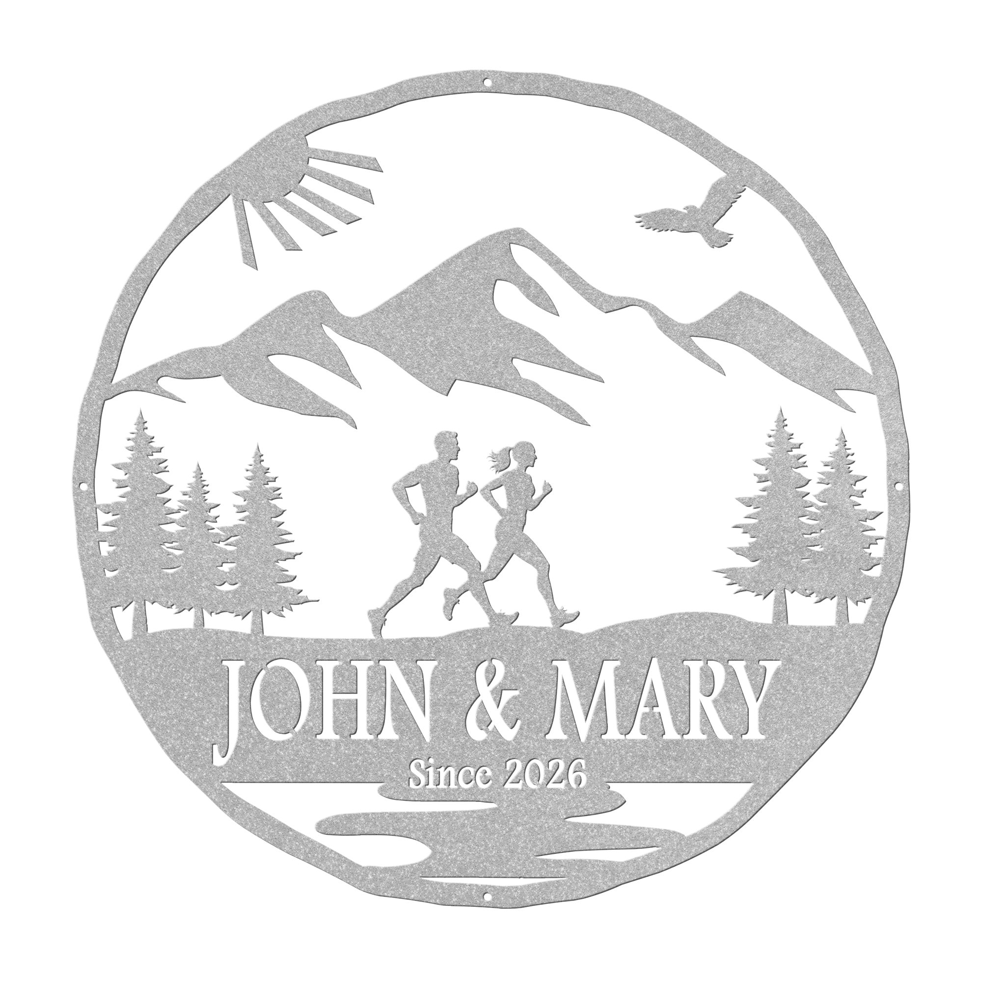Personalized Couple Running In Mountains Metal Wall Art, Marathon Gift, Ultra Gift, Runner Gift