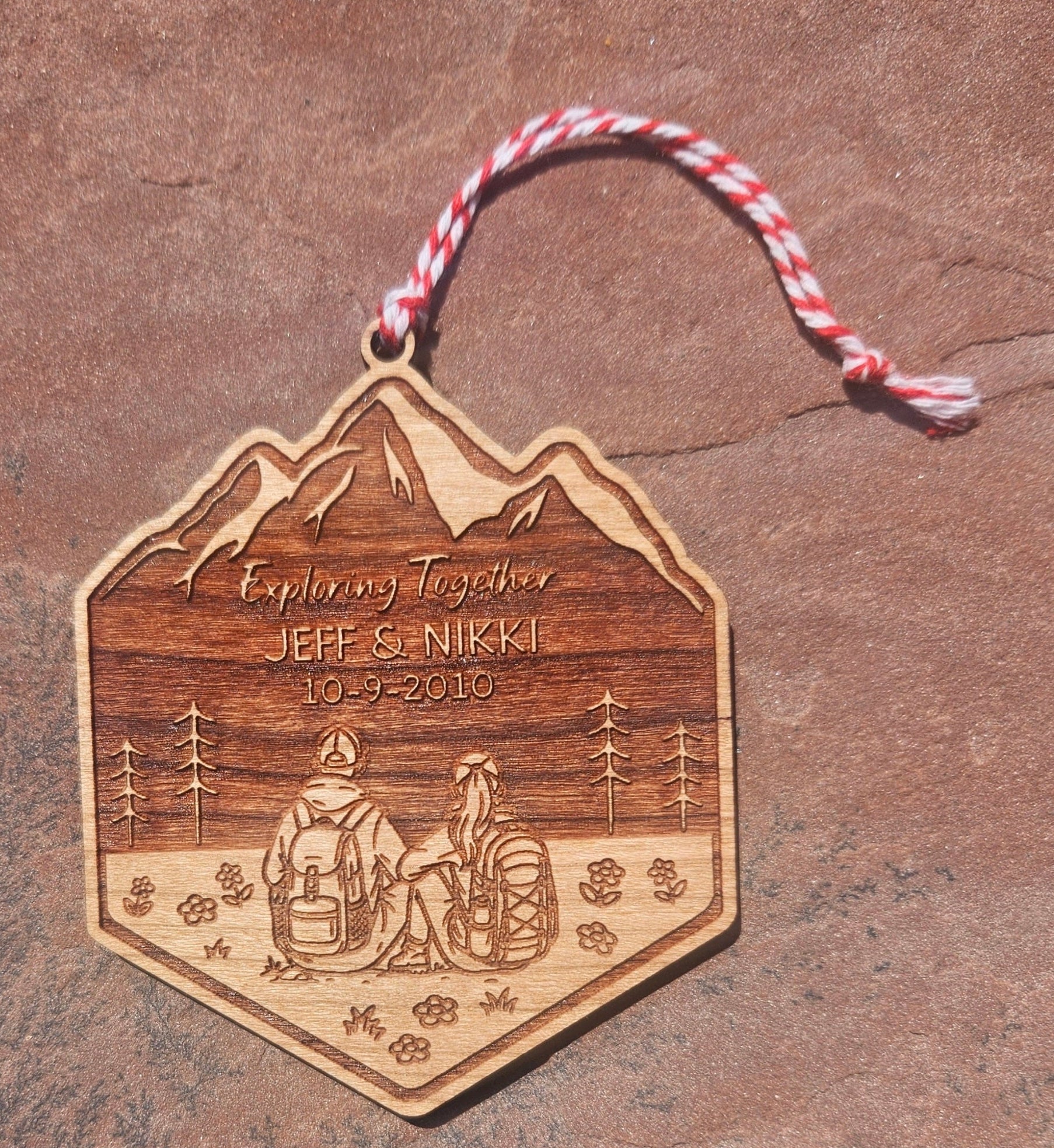 Personalized Couples Christmas Ornament, Custom Couples Holiday Gift, Unique Outdoors Gifts, Newlywed, Anniversary Gifts, Hiking, Backpacking
