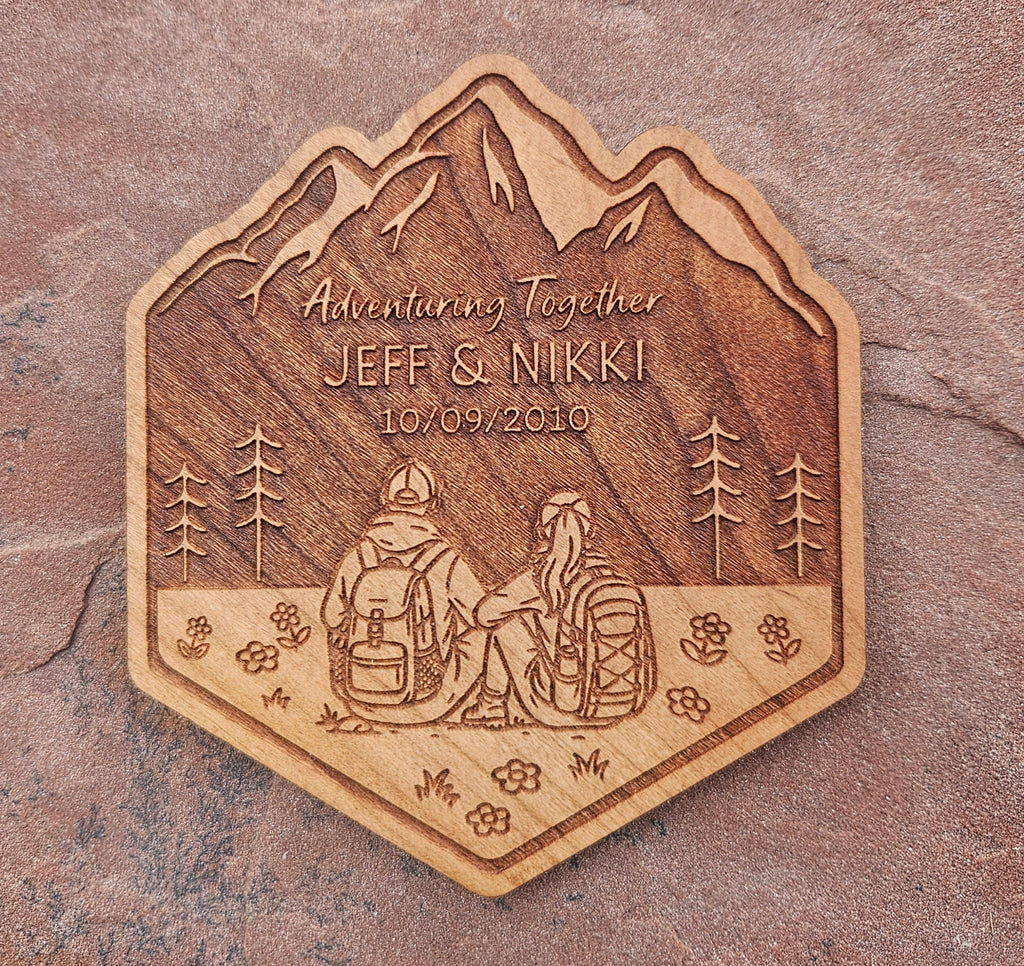 Personalized Couples Wood Magnet, Custom Couples Gift, Unique Outdoors Gifts, Newlywed, Anniversary Gifts, Hiking, Backpacking