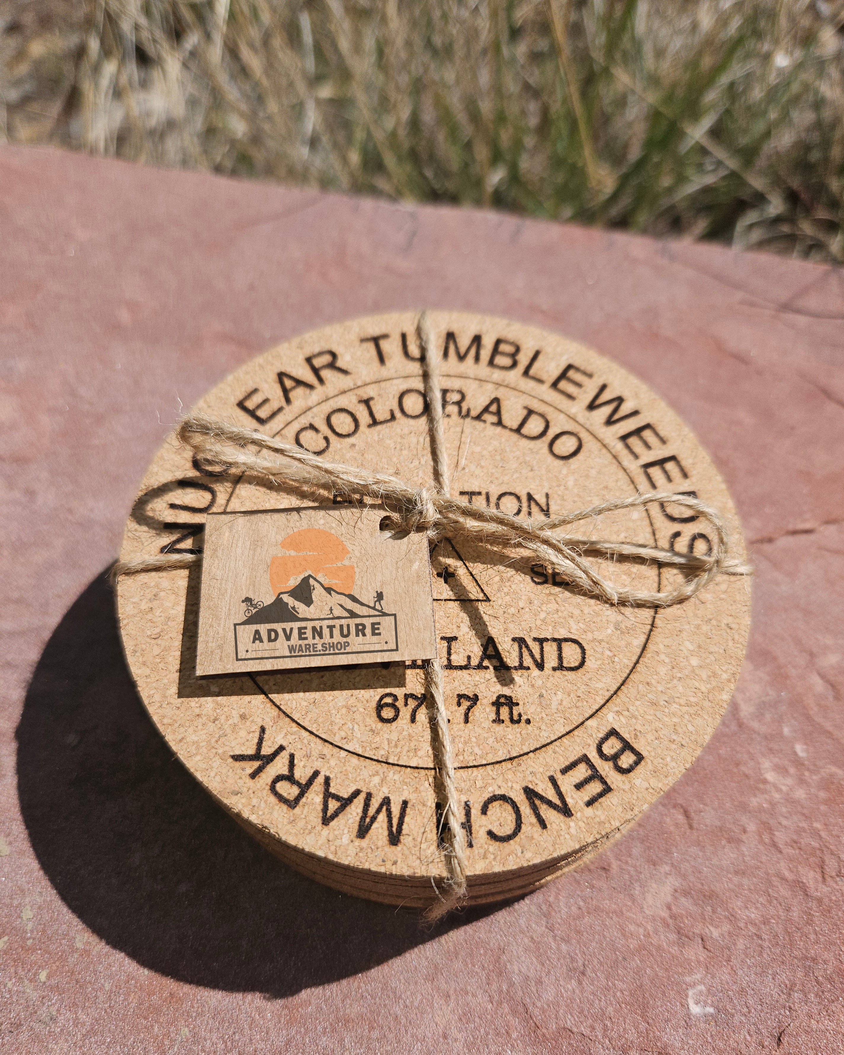 Personalized Engraved USGS Benchmark 6 Pack Cork Coaster Set, Adventure Racing Gift, House Warming Gift, Special Occasions, Holiday Christmas Gift