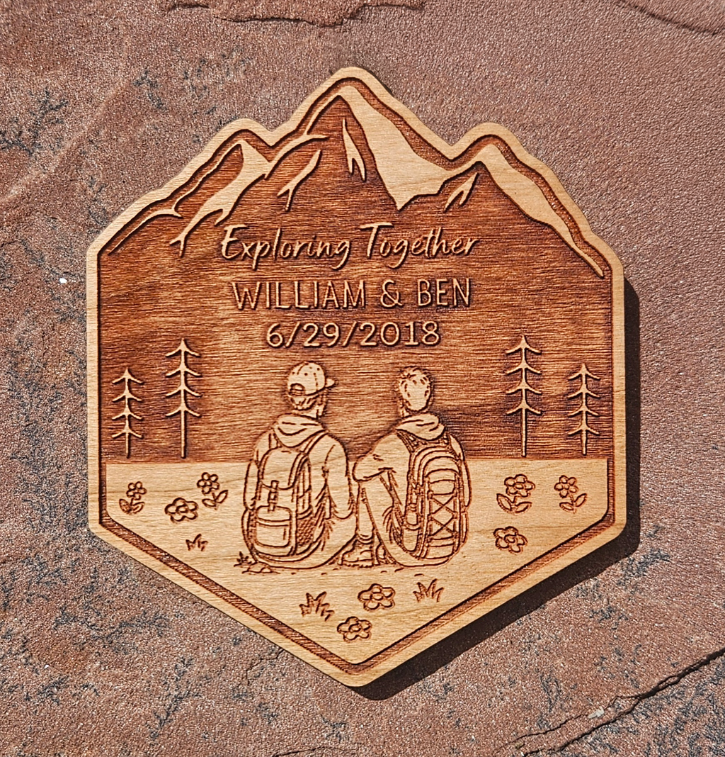 Personalized LGTBQ+ Couples Wood Magnet, Custom Gay Pride Couples Gift, Unique Outdoors Gifts, Newlywed, Anniversary Gifts, Hiking, Backpacking