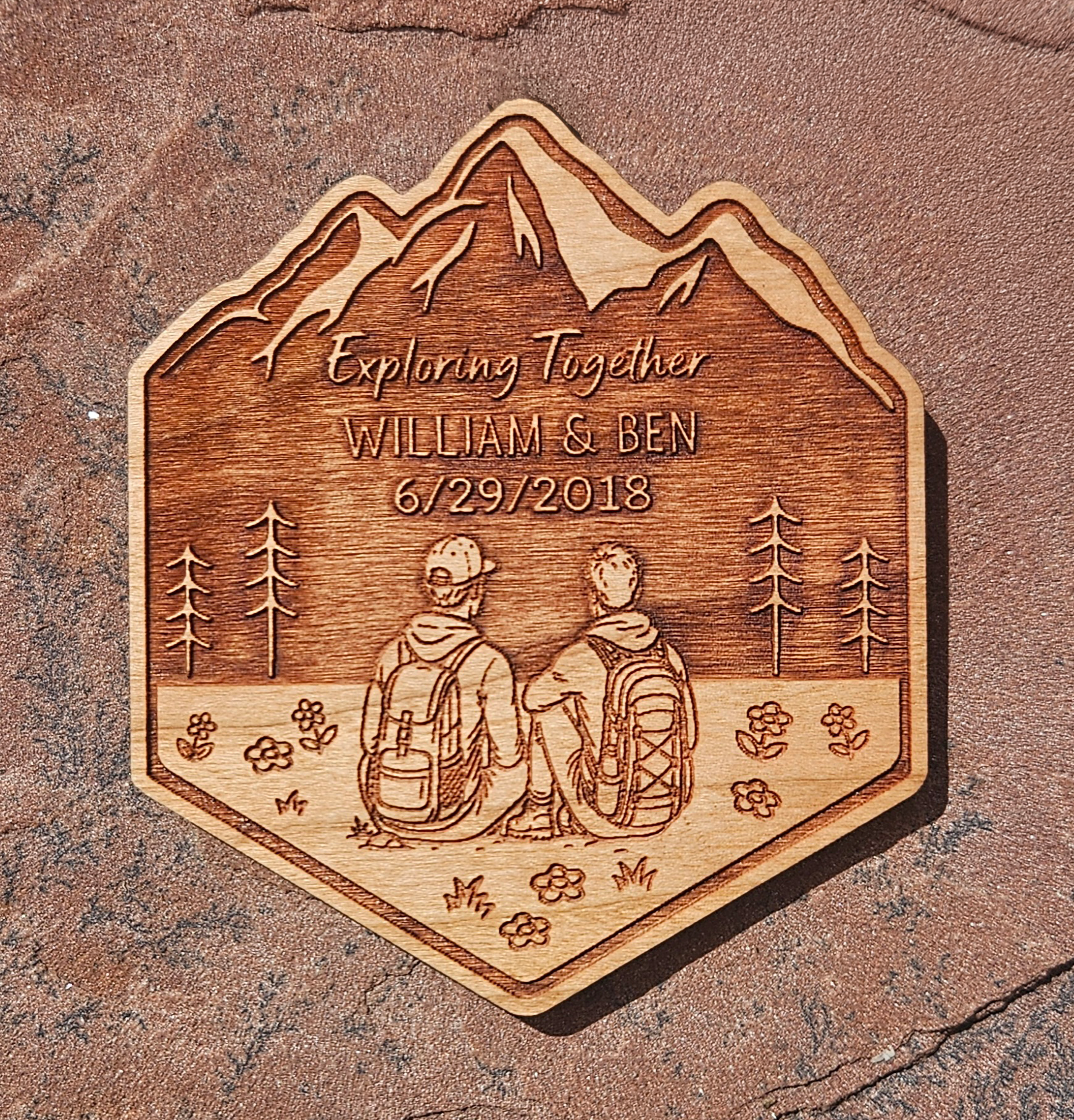 Personalized LGTBQ+ Couples Wood Magnet, Custom Gay Pride Couples Gift, Unique Outdoors Gifts, Newlywed, Anniversary Gifts, Hiking, Backpacking
