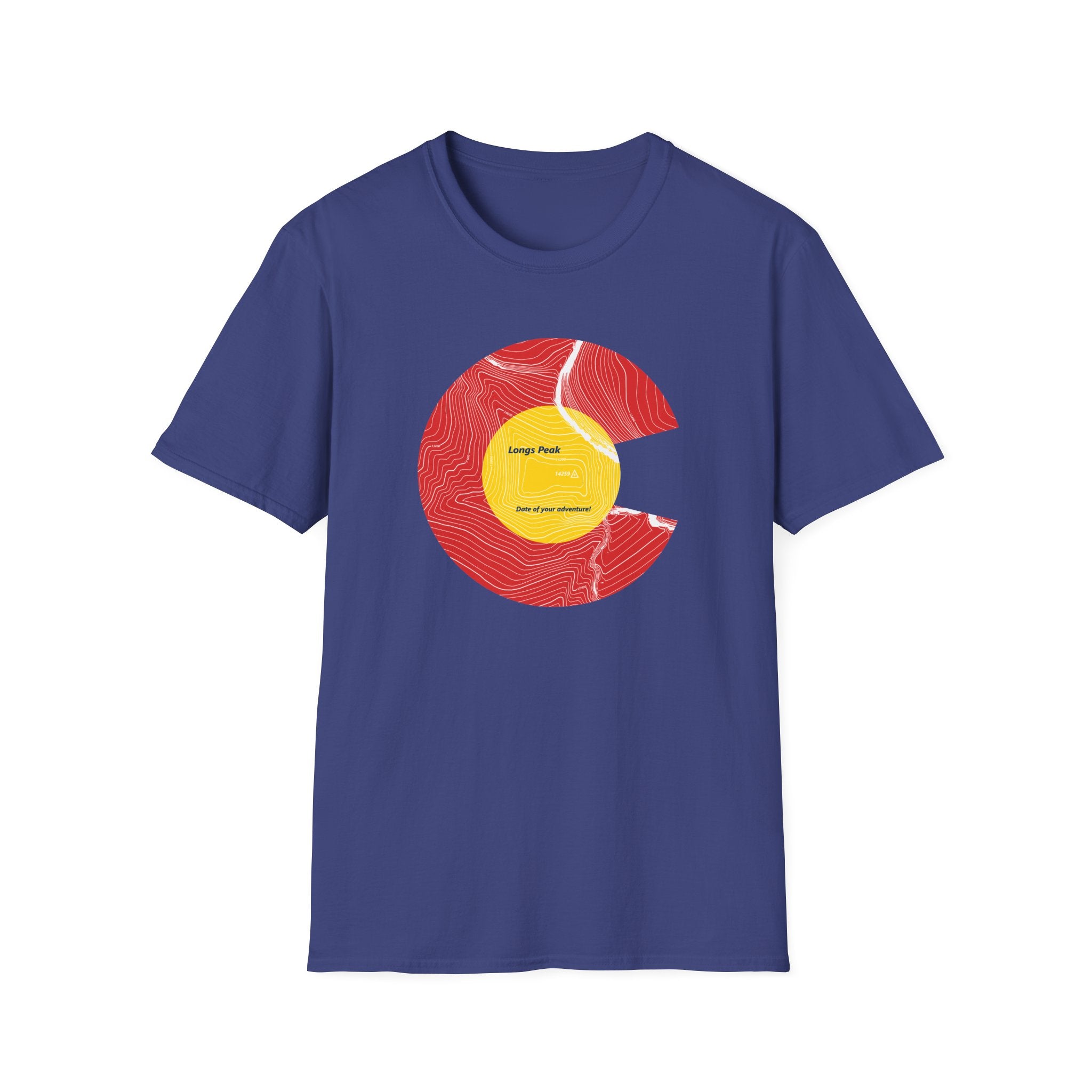 Personalized Longs Peak Colorado Flag 14er Topo Map T-Shirt, Mountain Summit, Climb Colorado, Adventure Gift