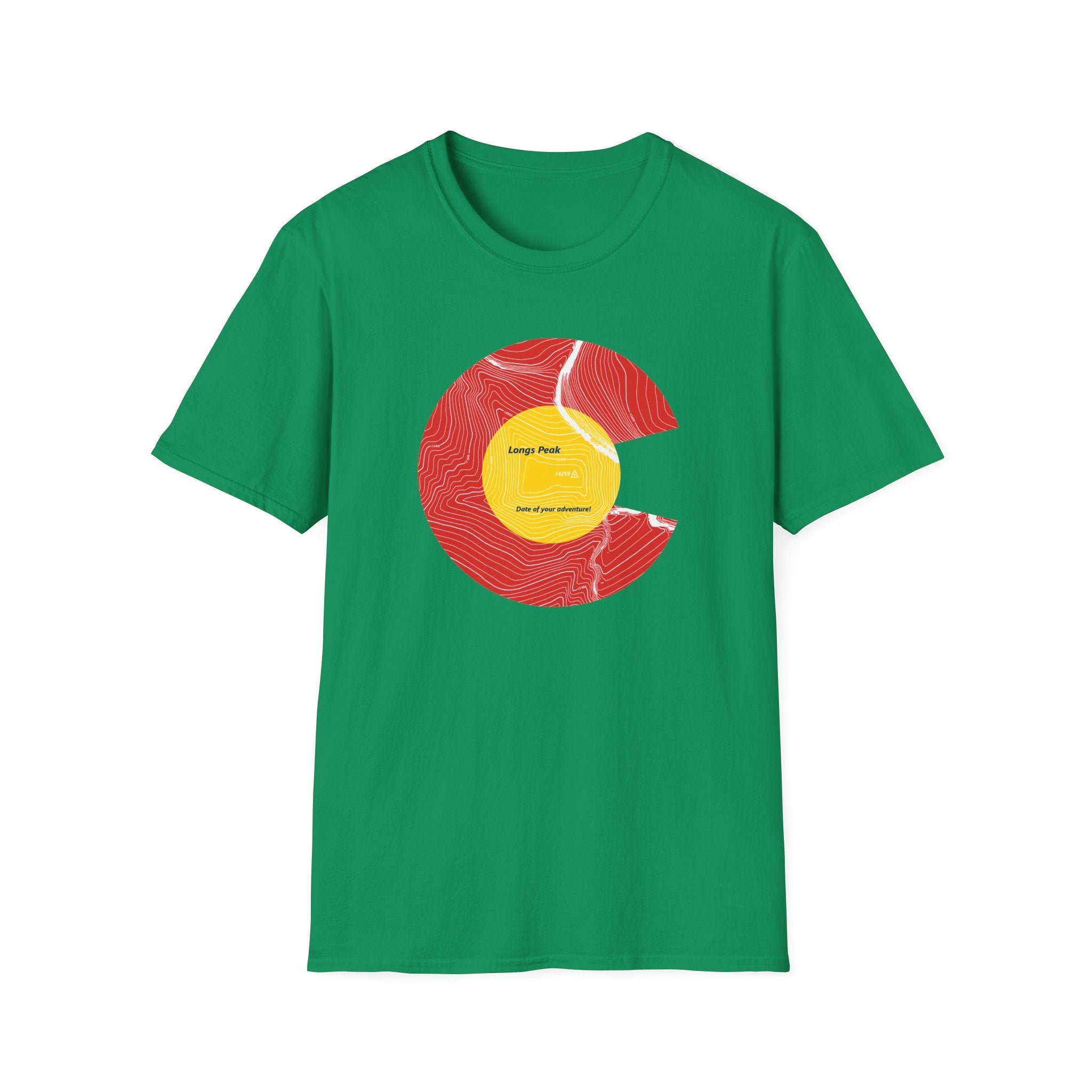 Personalized Longs Peak Colorado Flag 14er Topo Map T-Shirt, Mountain Summit, Climb Colorado, Adventure Gift