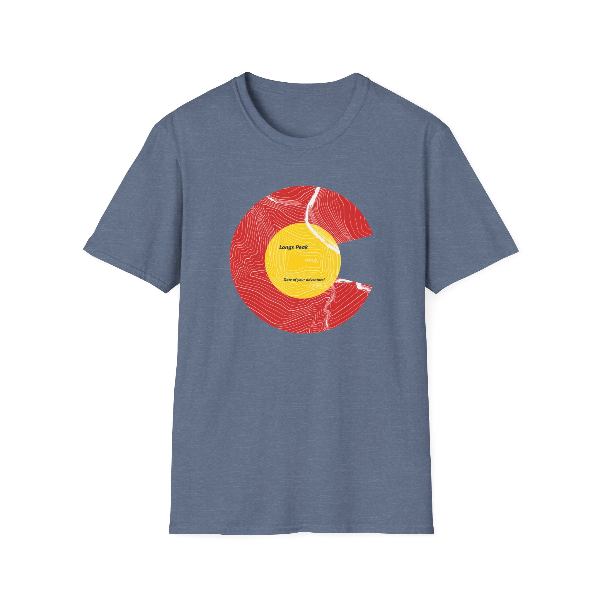 Personalized Longs Peak Colorado Flag 14er Topo Map T-Shirt, Mountain Summit, Climb Colorado, Adventure Gift