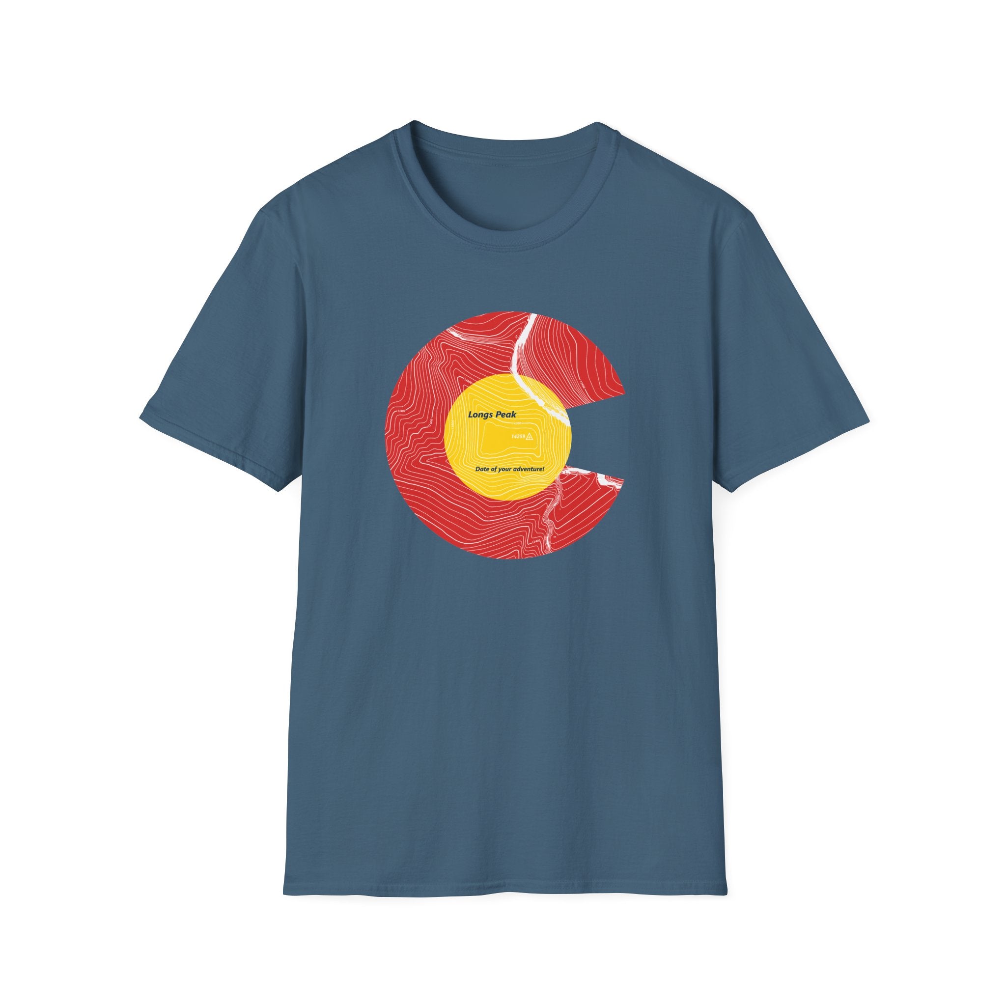 Personalized Longs Peak Colorado Flag 14er Topo Map T-Shirt, Mountain Summit, Climb Colorado, Adventure Gift