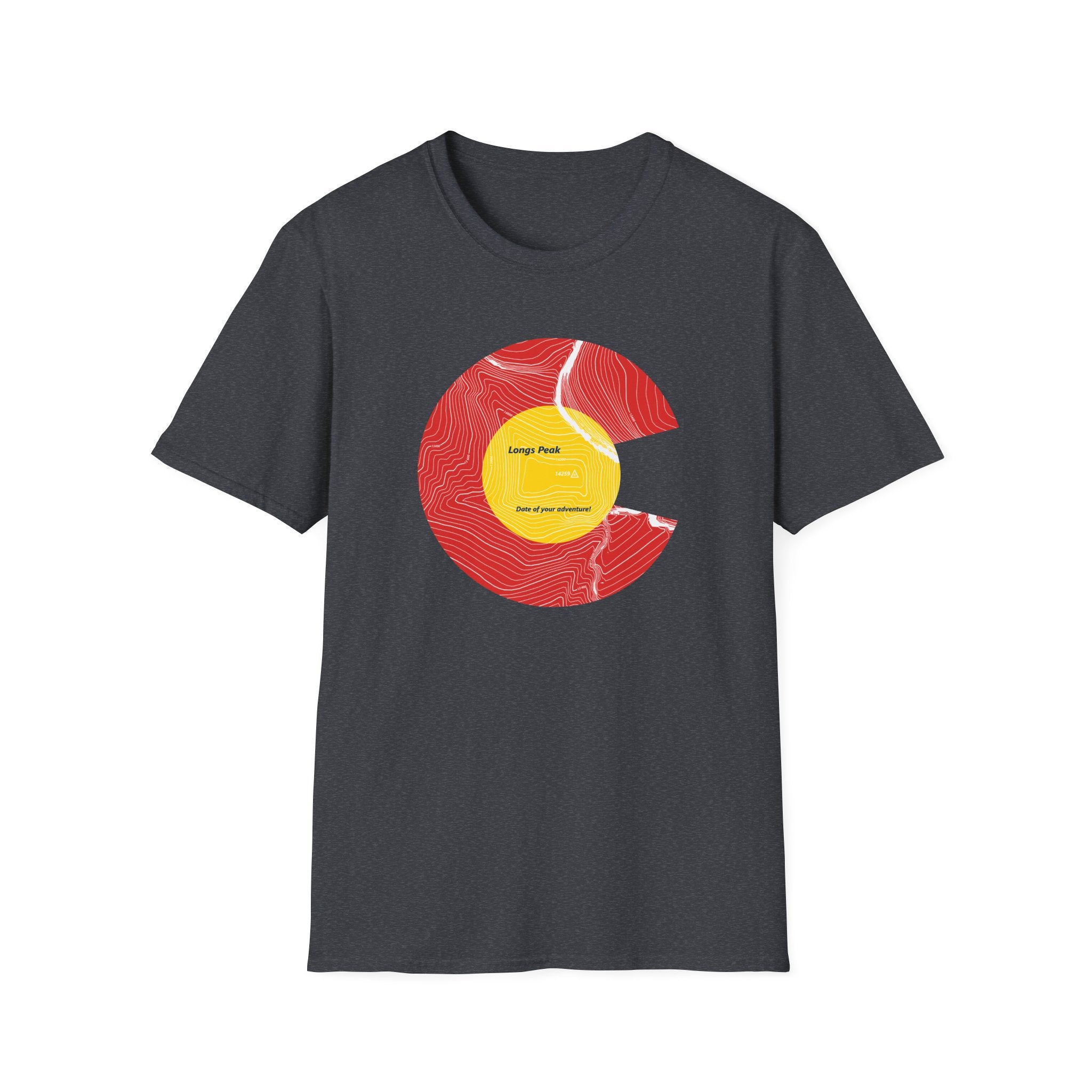 Personalized Longs Peak Colorado Flag 14er Topo Map T-Shirt, Mountain Summit, Climb Colorado, Adventure Gift