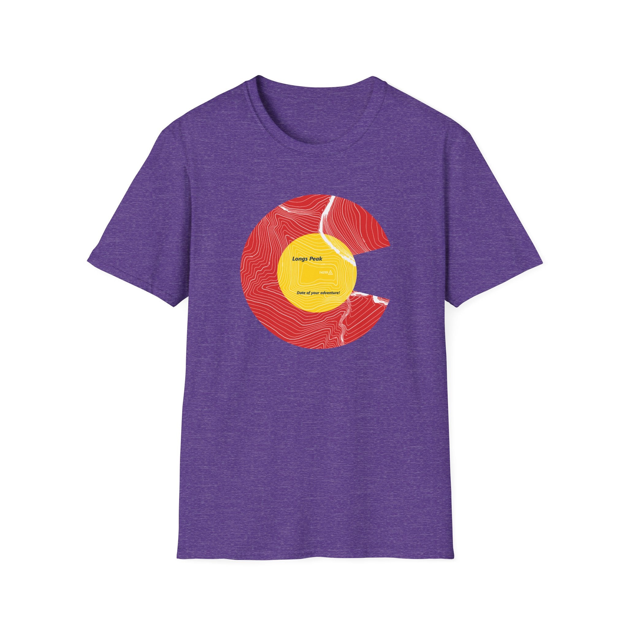 Personalized Longs Peak Colorado Flag 14er Topo Map T-Shirt, Mountain Summit, Climb Colorado, Adventure Gift